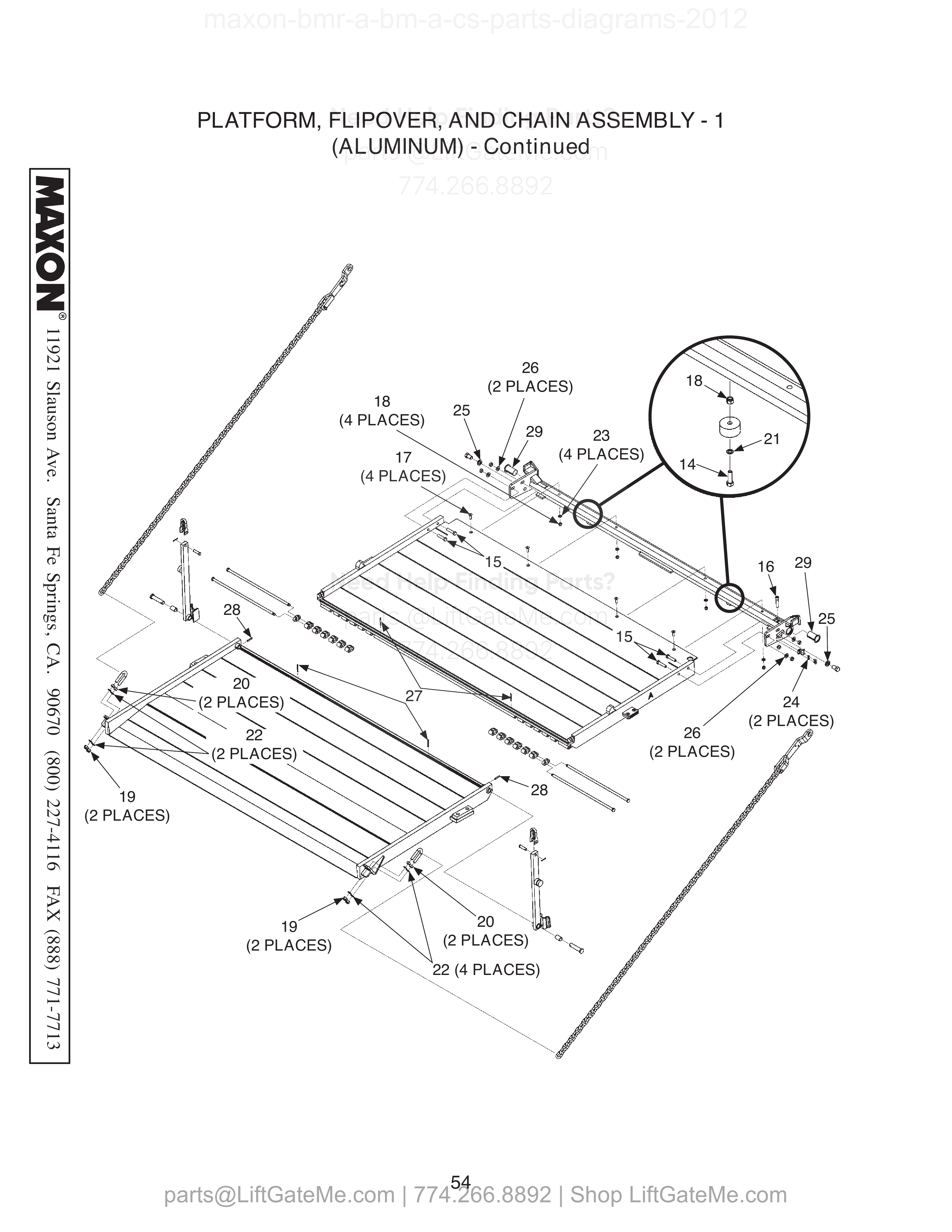 PLATFORM, FLIPOVER, AND CHAIN ASSEMBLY - 1 (ALUMINUM) - Continued diagram