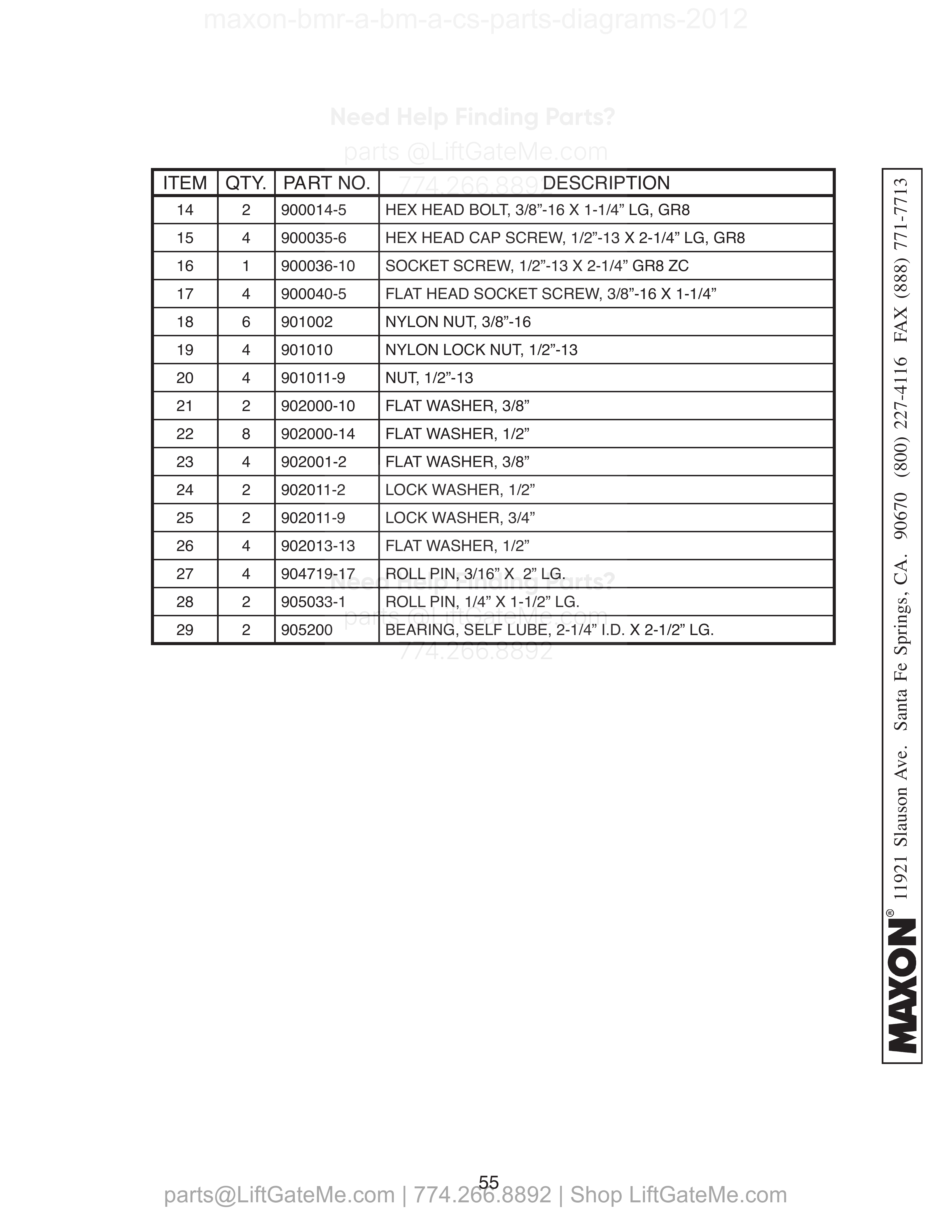 PLATFORM, FLIPOVER, AND CHAIN ASSEMBLY - 1 (ALUMINUM) - Continued parts table