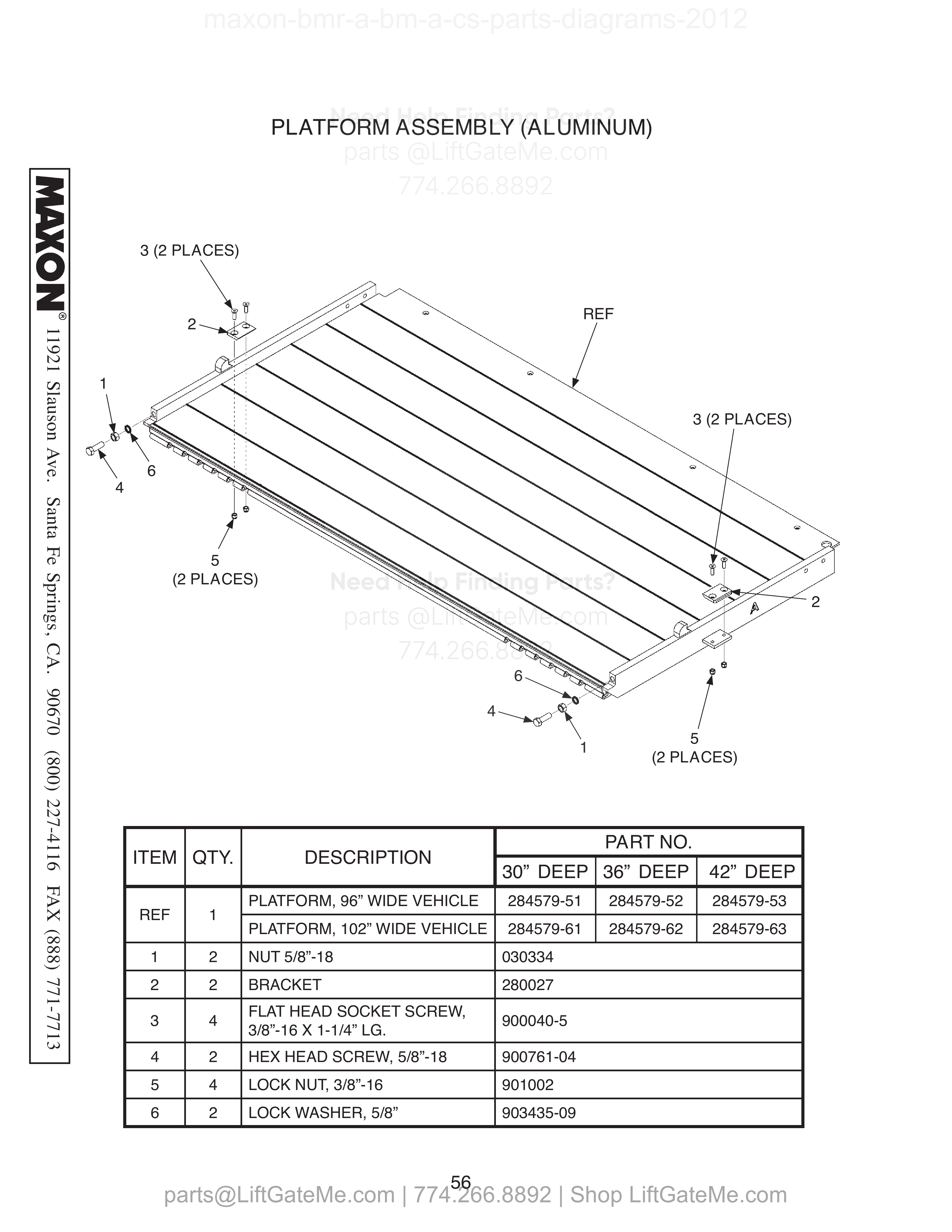 PLATFORM ASSEMBLY (ALUMINUM) diagram