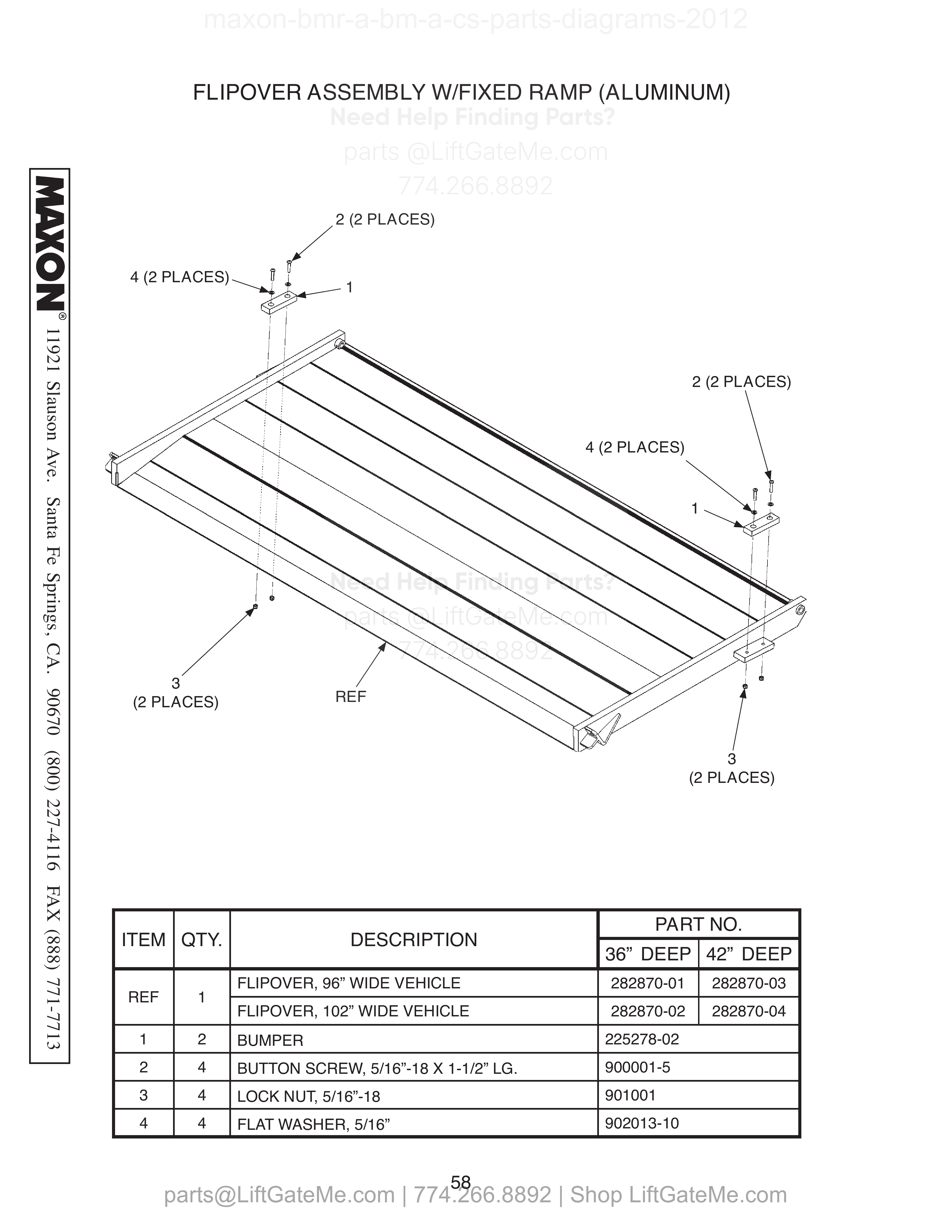 FLIPOVER ASSEMBLY W/FIXED RAMP (ALUMINUM) diagram