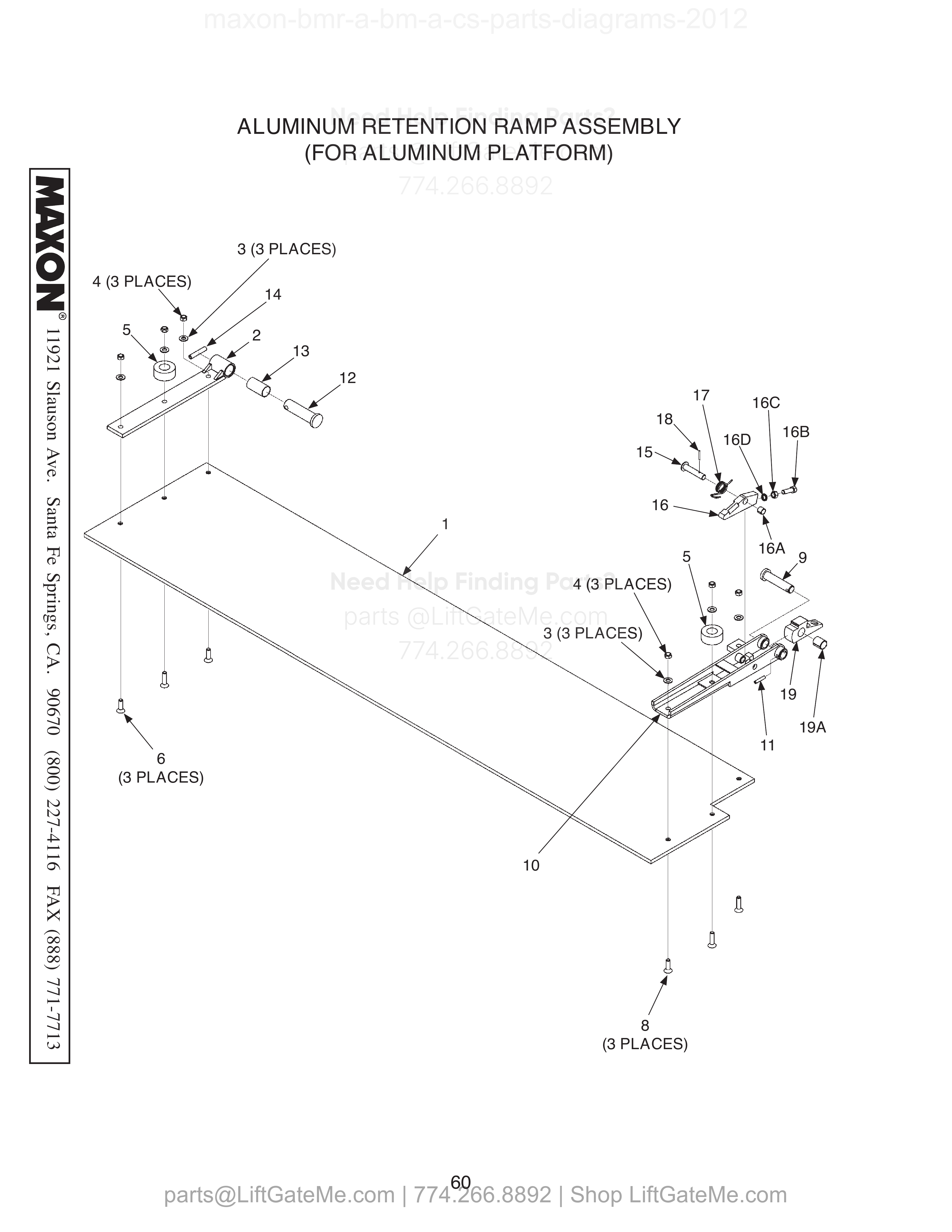 ALUMINUM RETENTION RAMP ASSEMBLY (FOR ALUMINUM PLATFORM) diagram