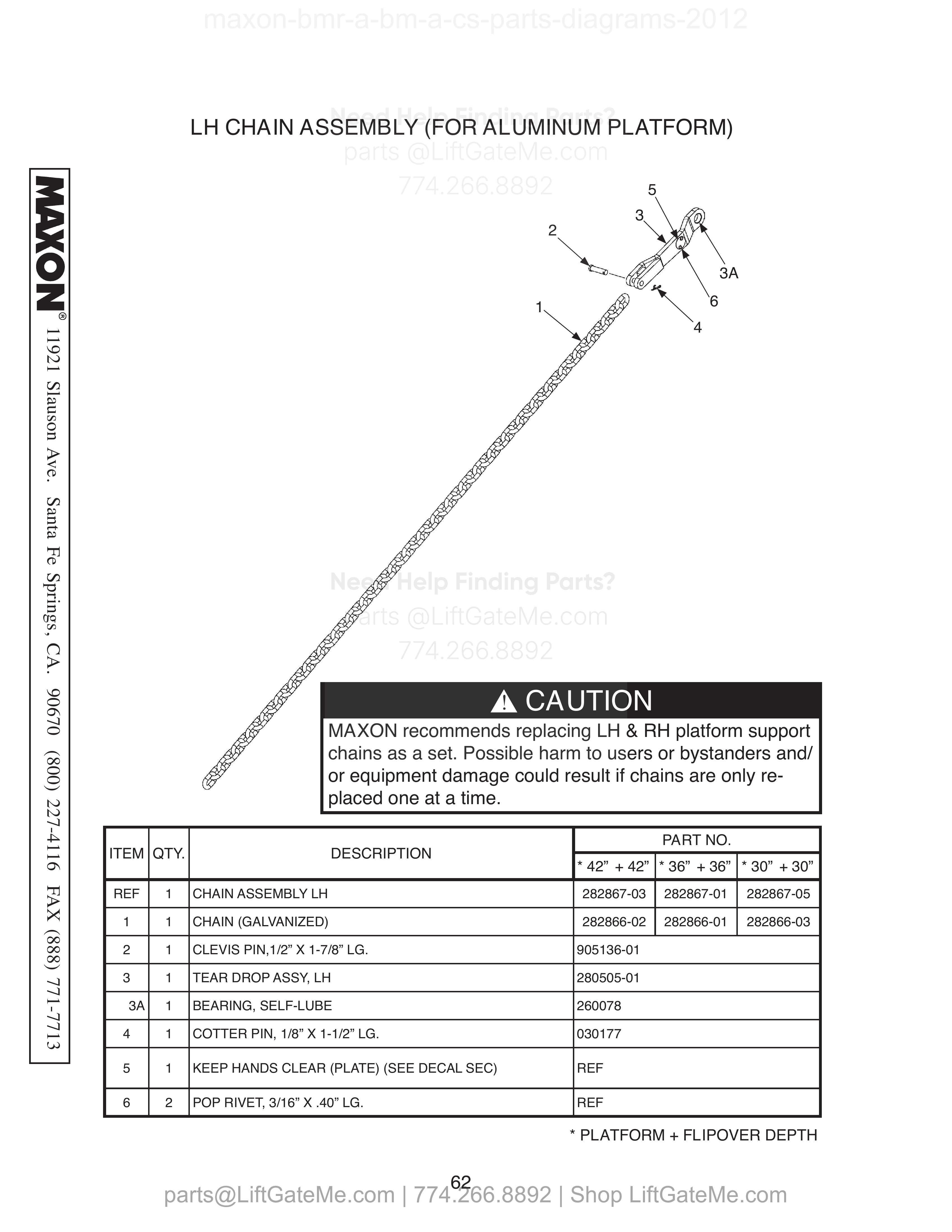 LH CHAIN ASSEMBLY (FOR ALUMINUM PLATFORM) diagram