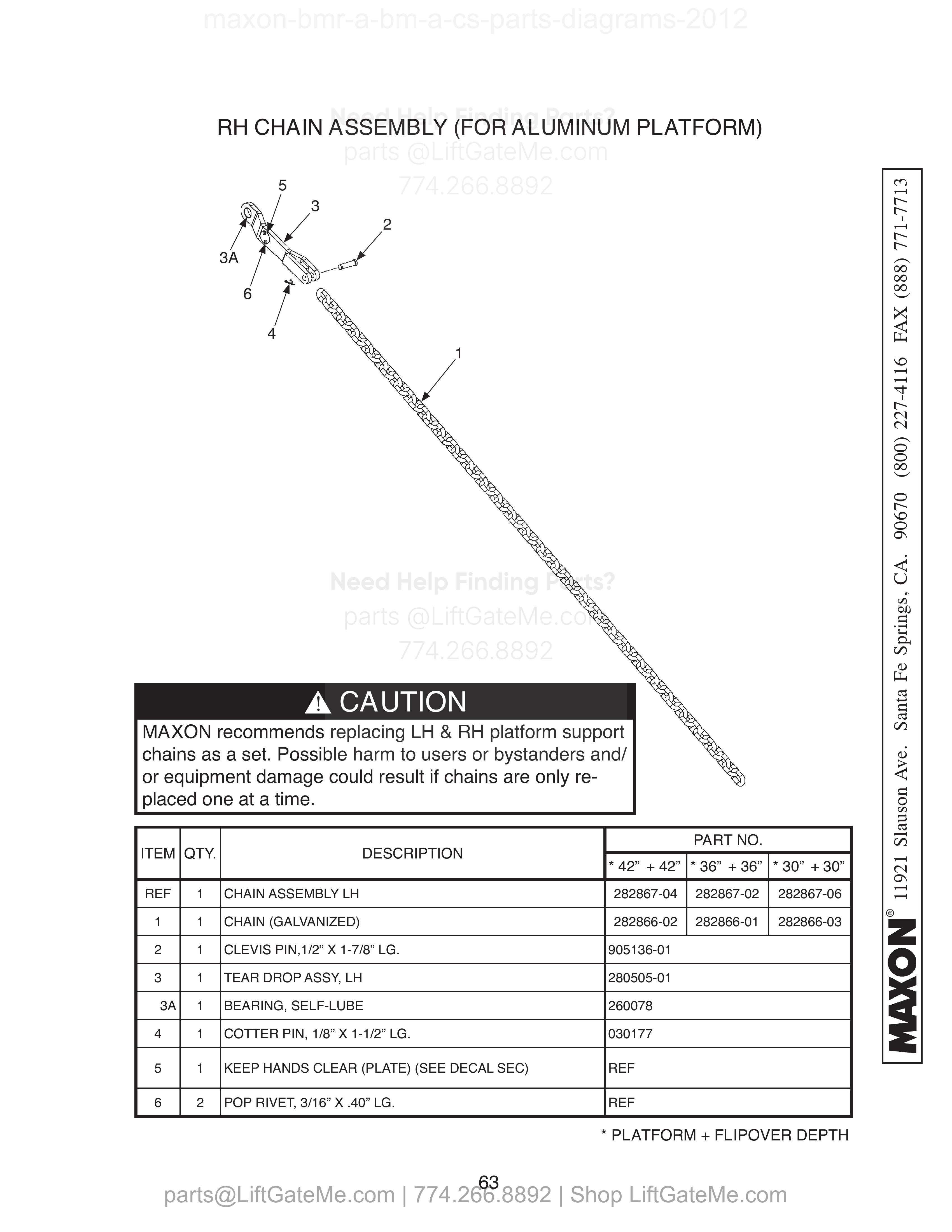 RH CHAIN ASSEMBLY (FOR ALUMINUM PLATFORM) diagram