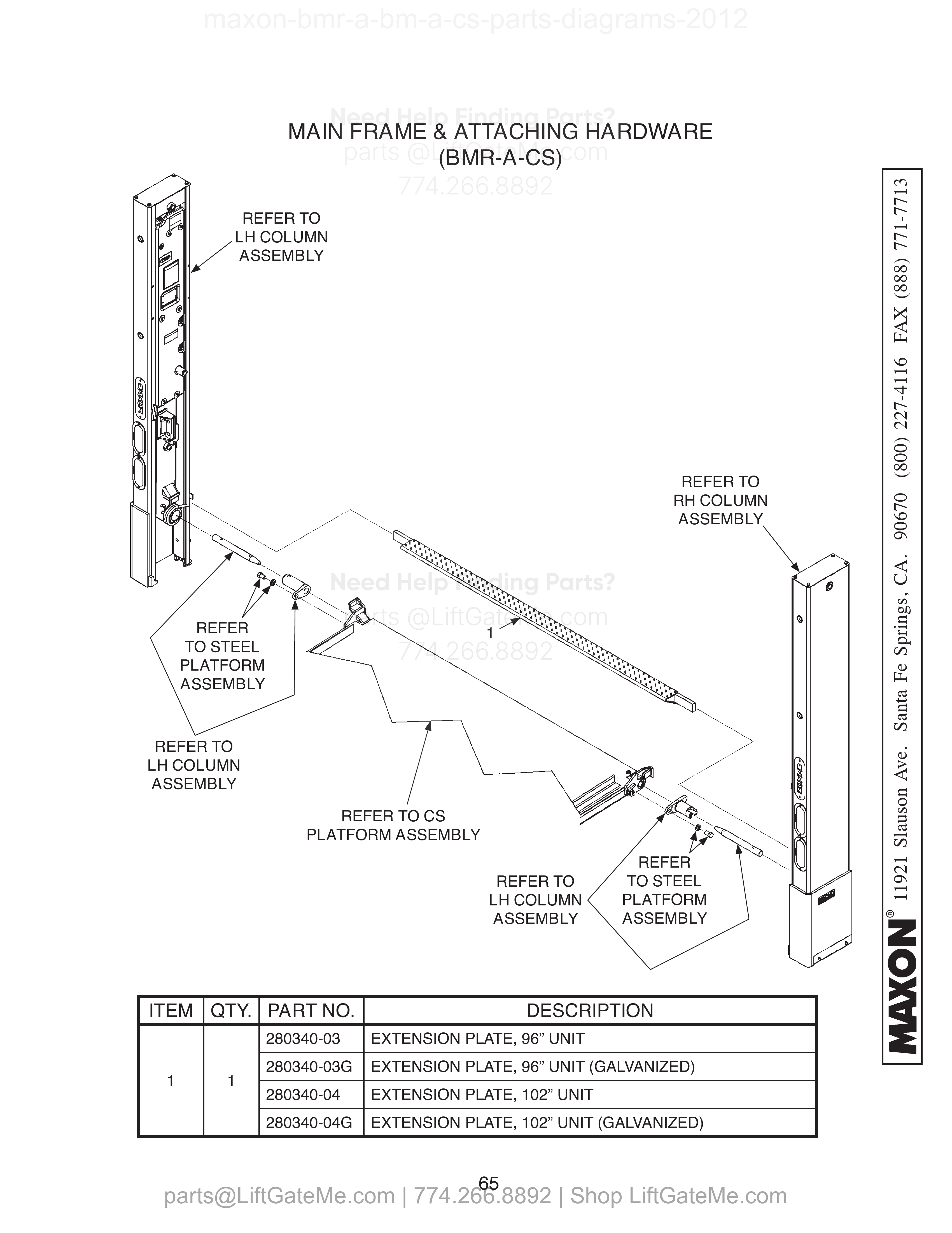 MAIN FRAME & ATTACHING HARDWARE (BMR-A-CS) diagram