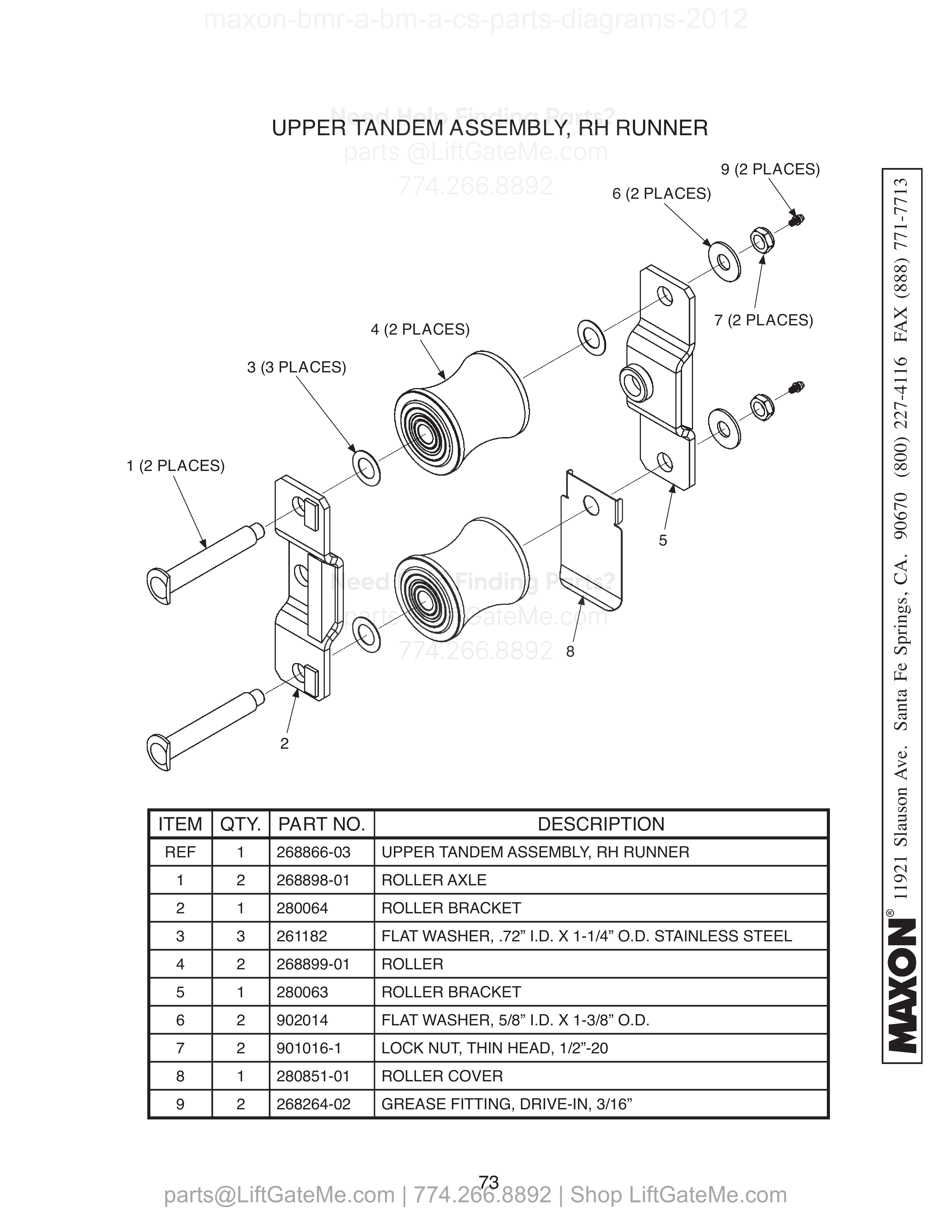 UPPER TANDEM ASSEMBLY, RH RUNNER diagram