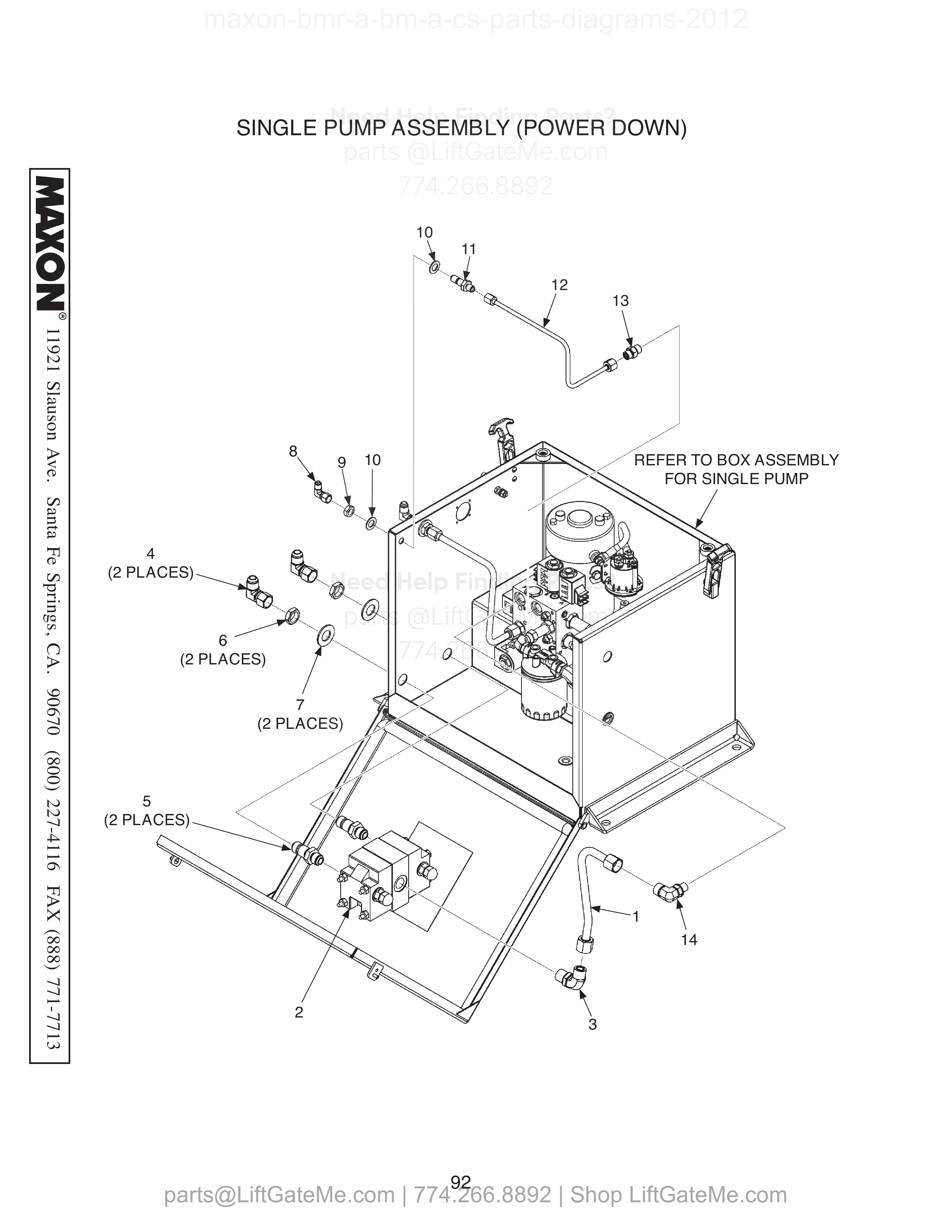 SINGLE PUMP ASSEMBLY (POWER DOWN) diagram