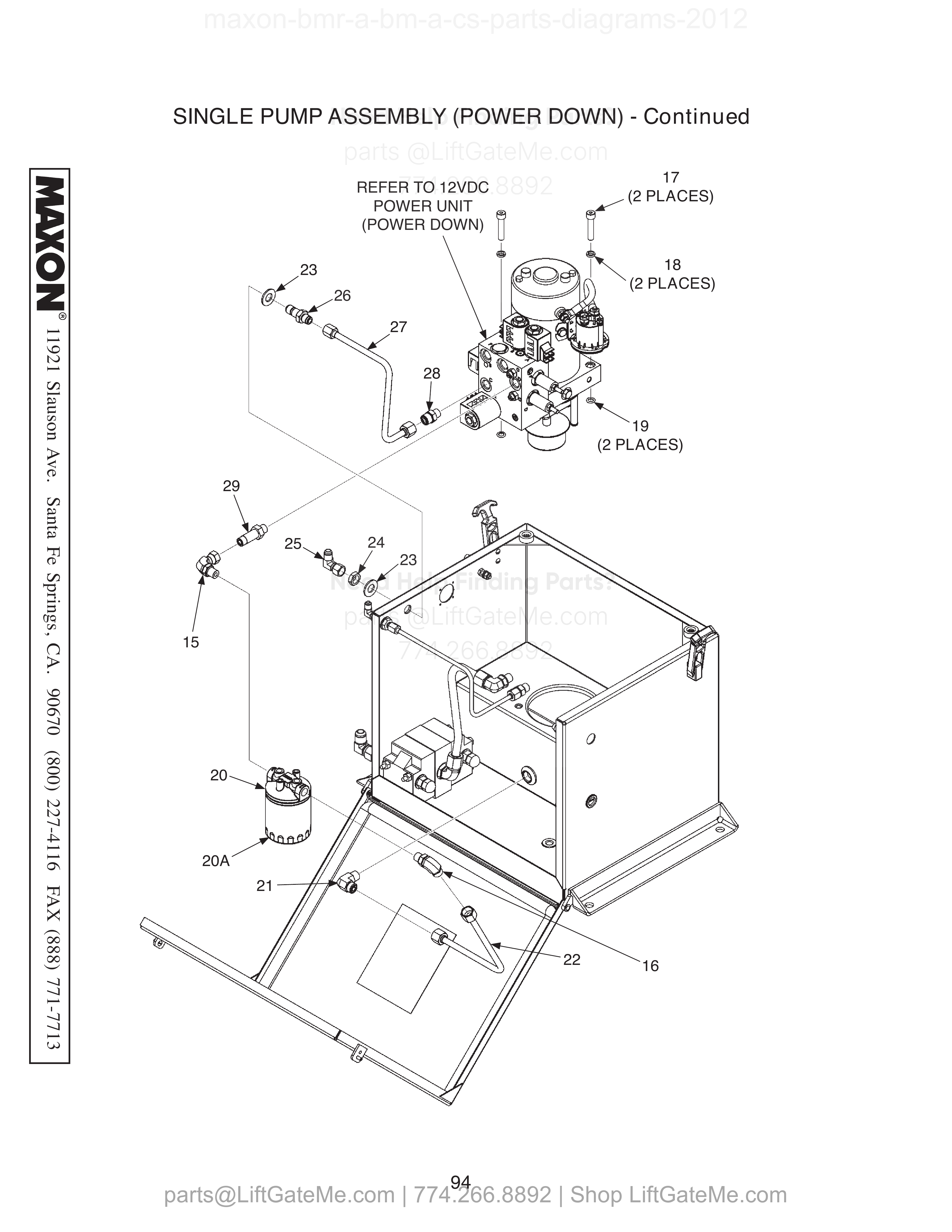 SINGLE PUMP ASSEMBLY (POWER DOWN) - Continued diagram