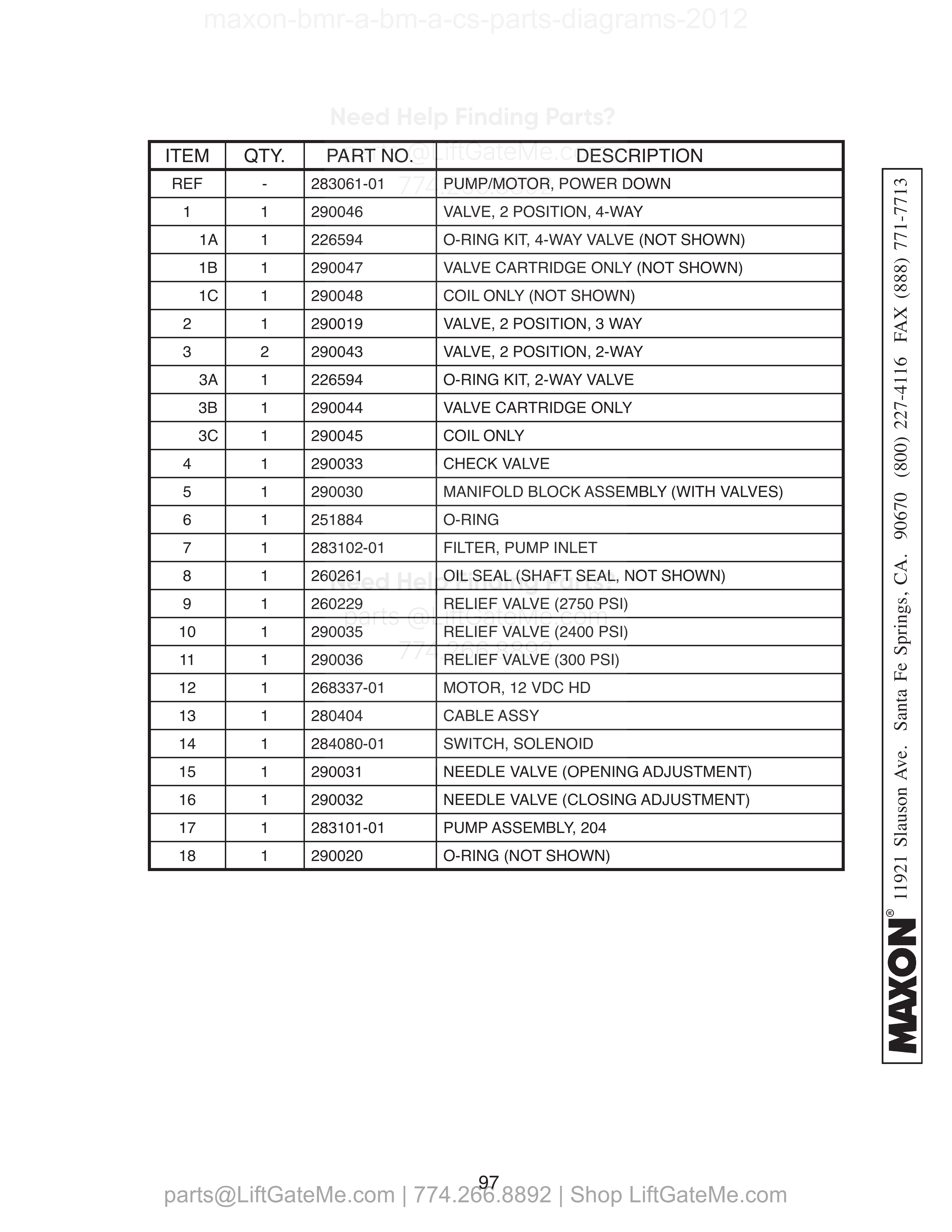12VDC POWER UNIT (POWER DOWN) parts table