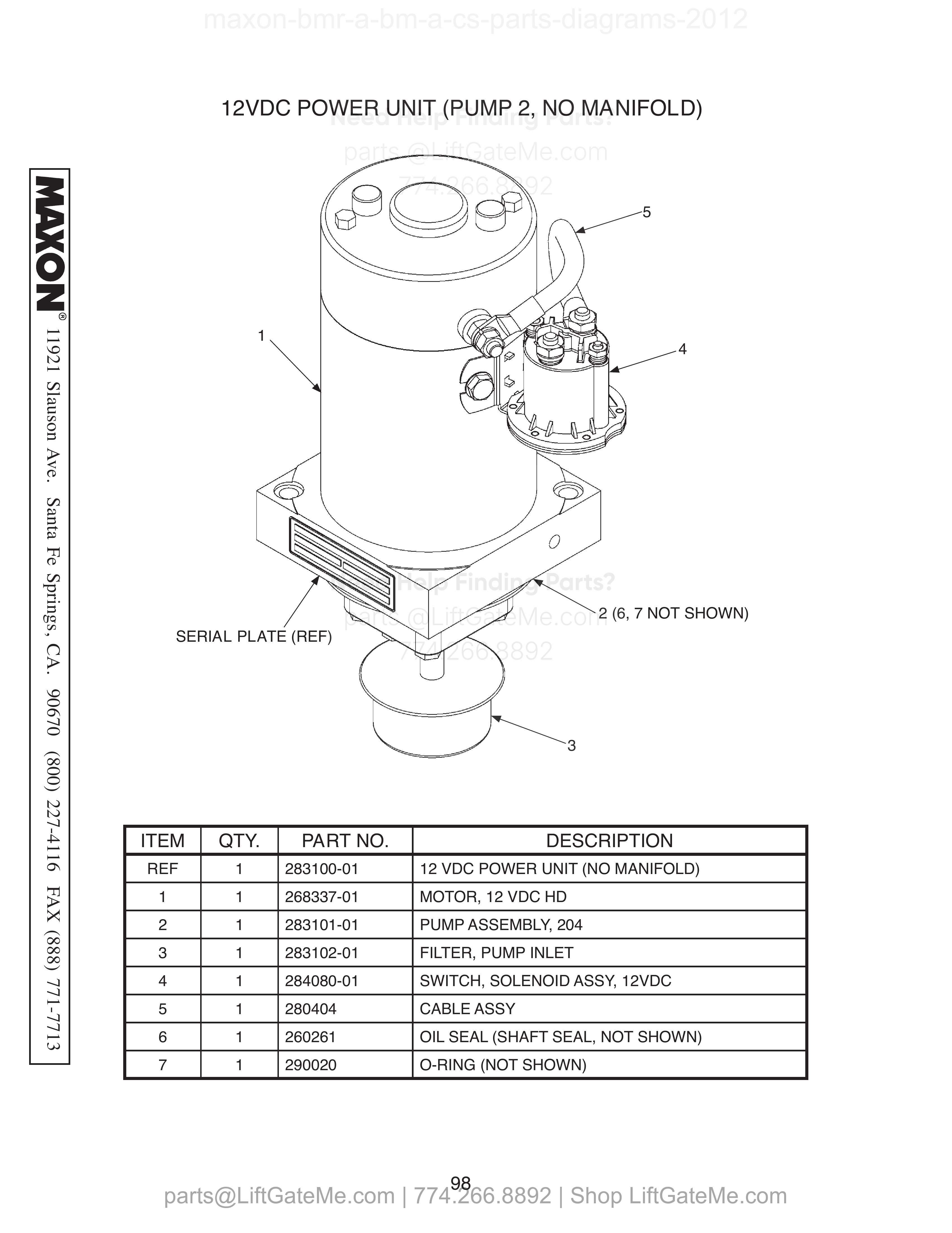 12VDC POWER UNIT (PUMP 2, NO MANIFOLD) diagram