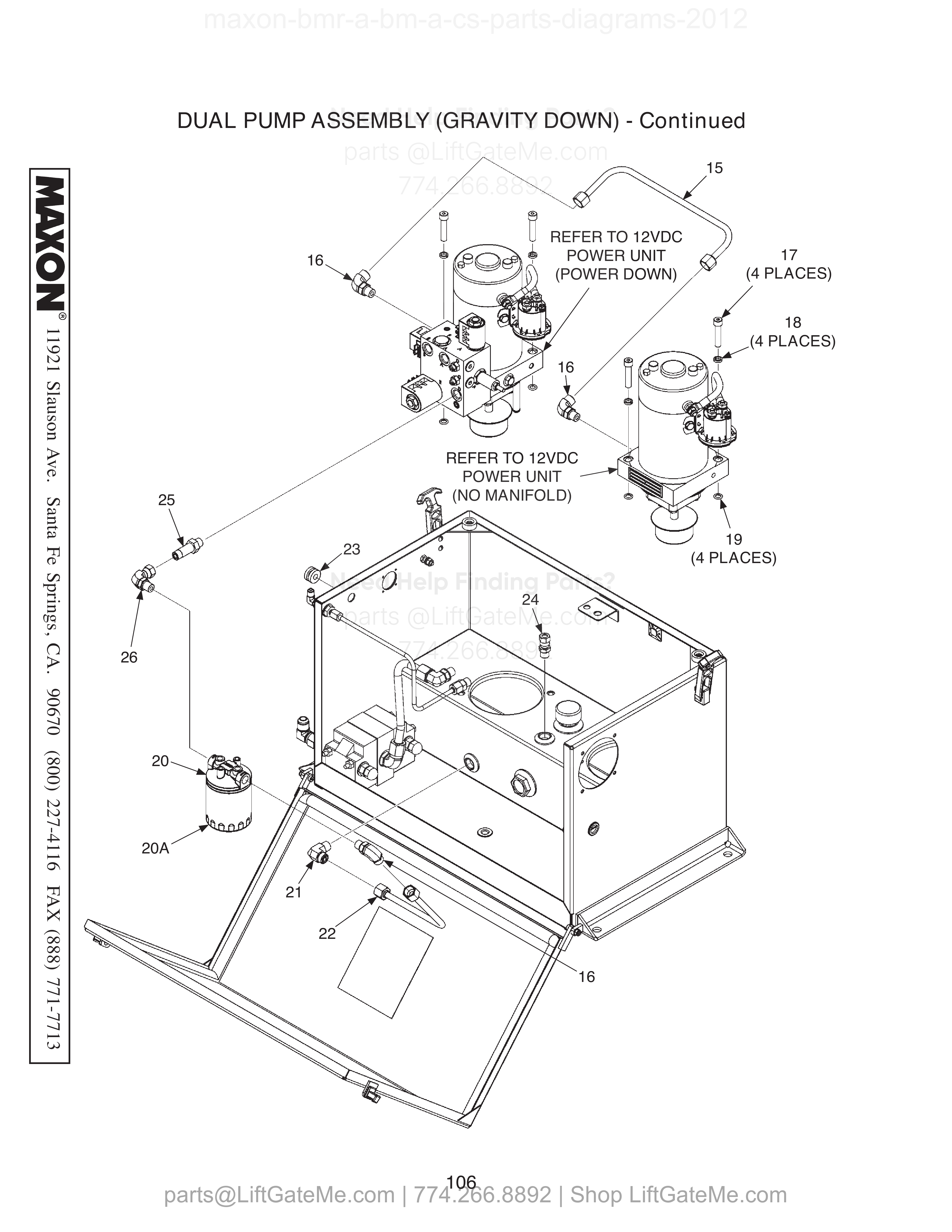 DUAL PUMP ASSEMBLY (GRAVITY DOWN) - Continued diagram
