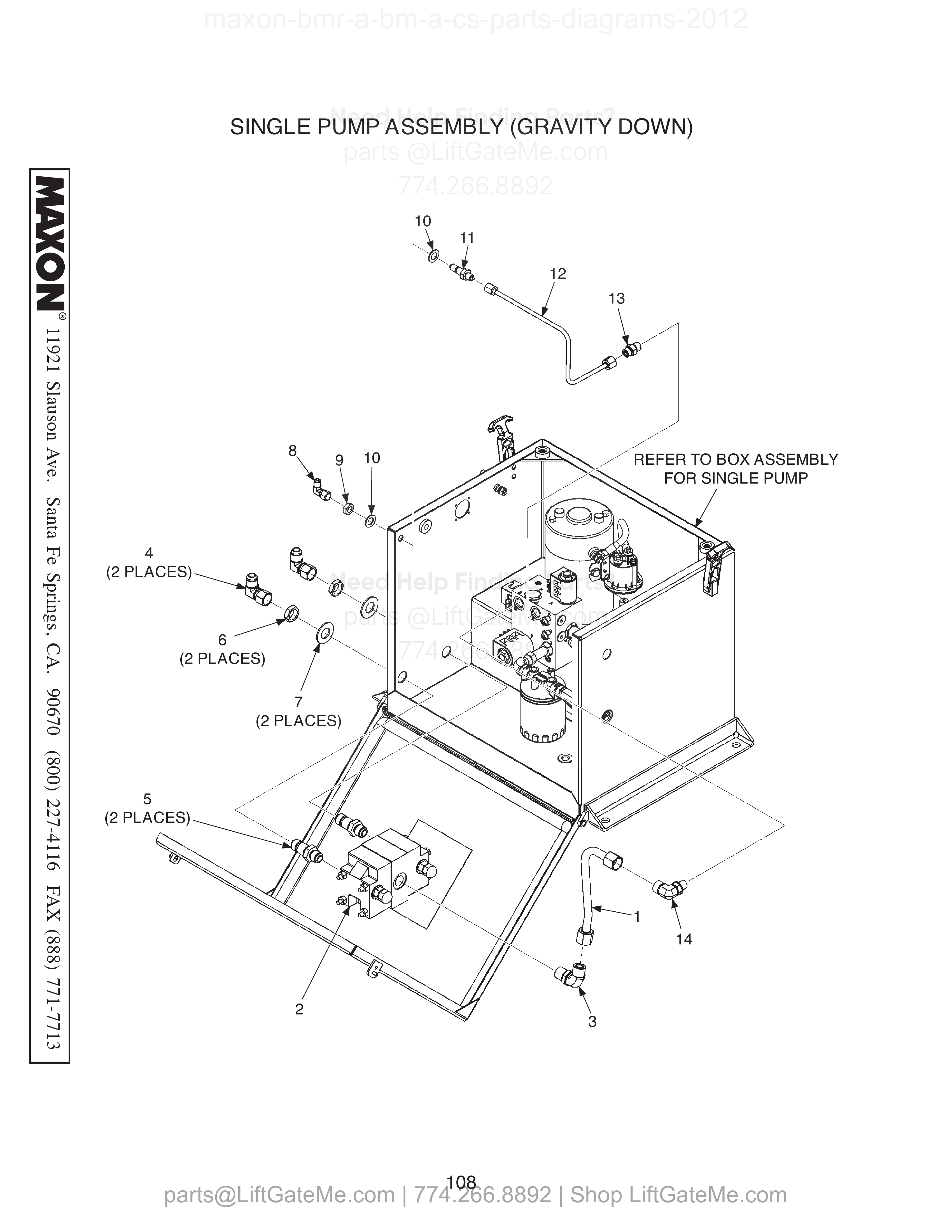 SINGLE PUMP ASSEMBLY (GRAVITY DOWN) diagram