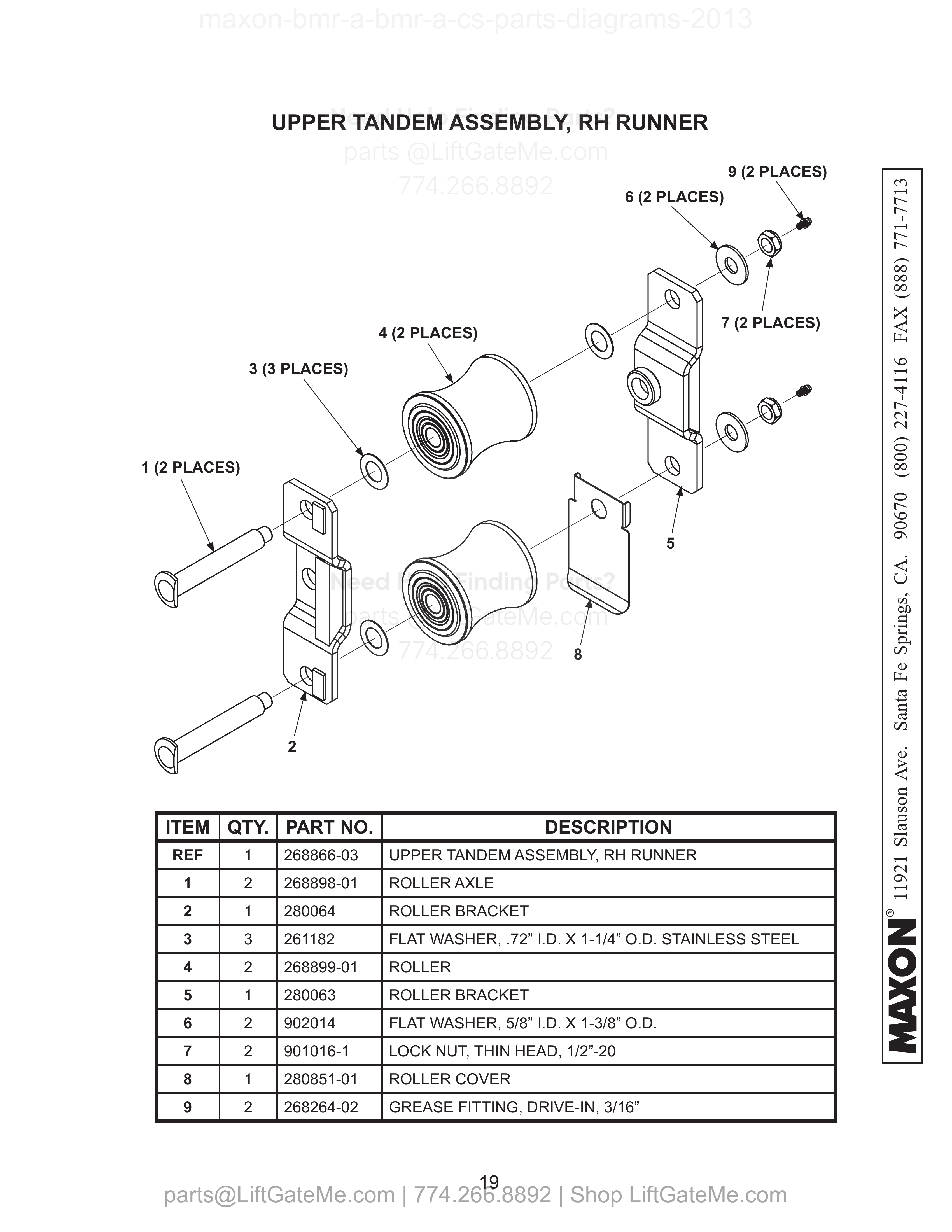 UPPER TANDEM ASSEMBLY, RH RUNNER diagram