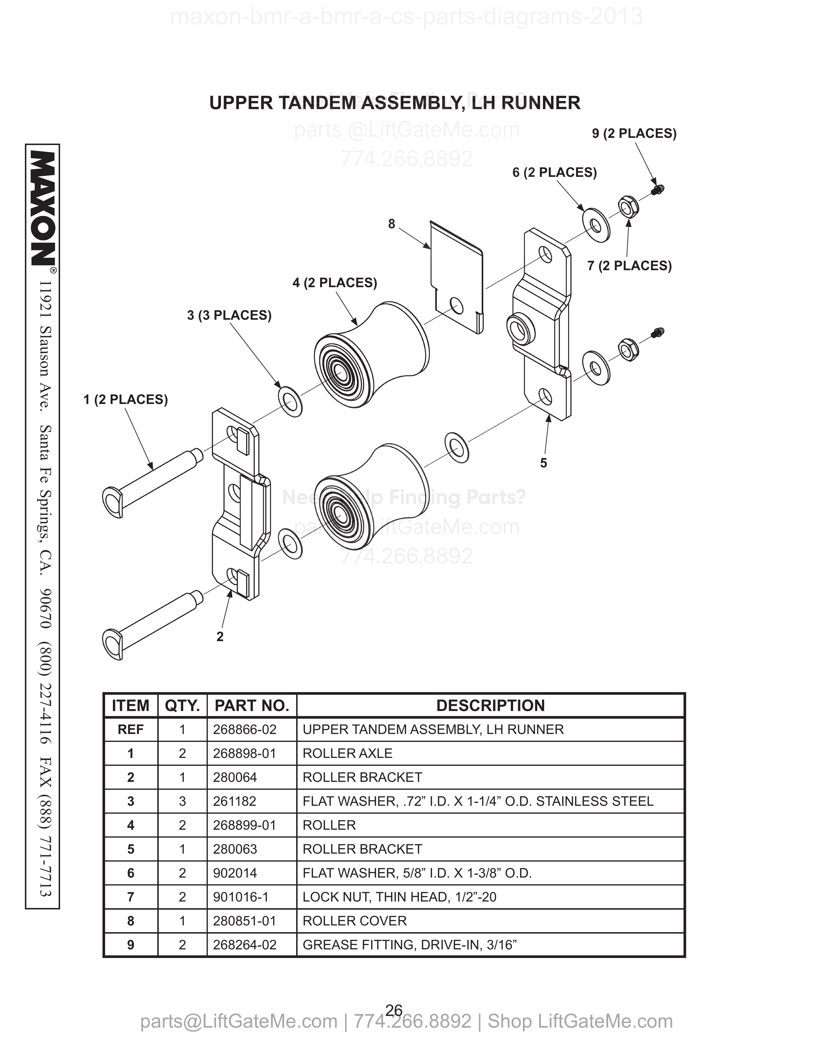 UPPER TANDEM ASSEMBLY, LH RUNNER diagram