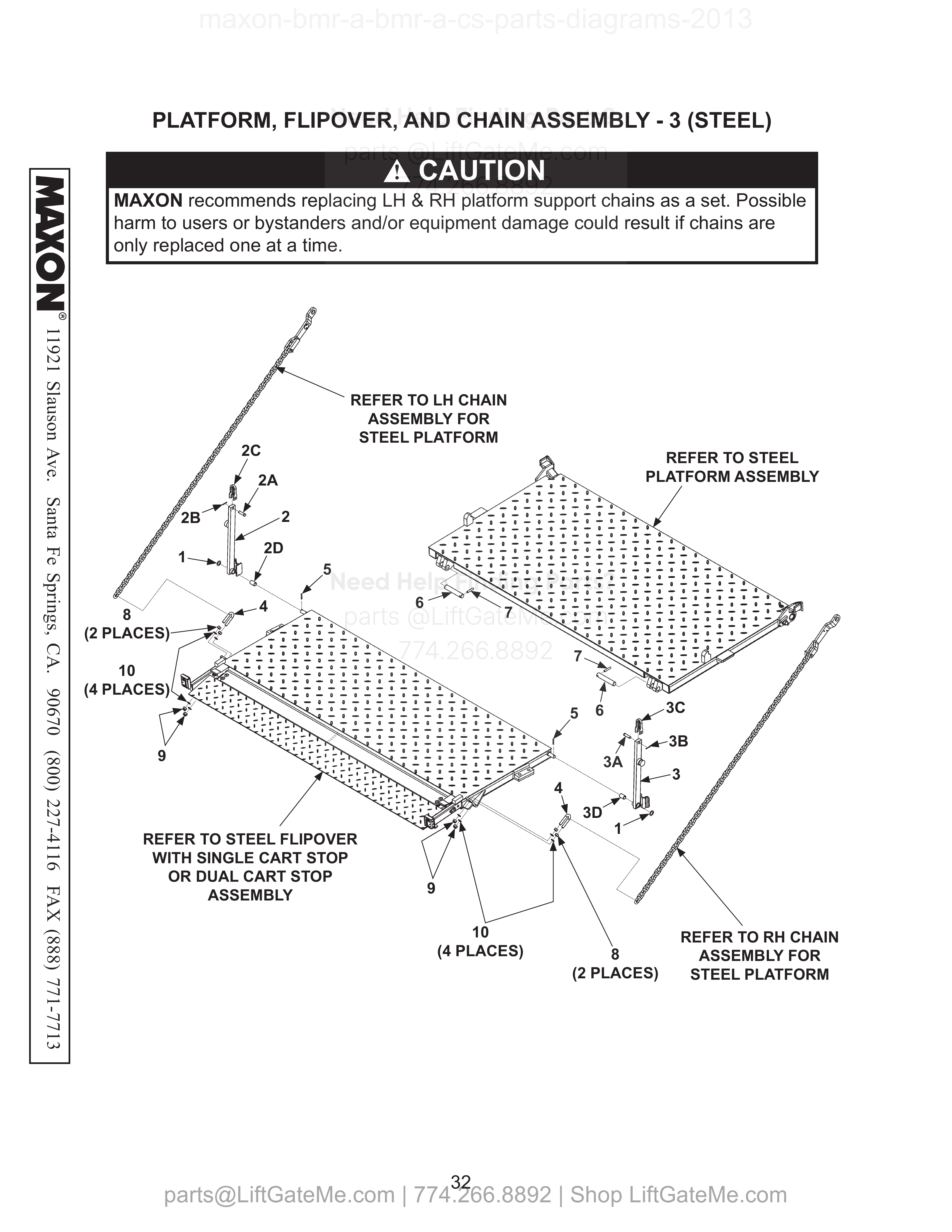 PLATFORM, FLIPOVER, AND CHAIN ASSEMBLY - 3 (STEEL) diagram
