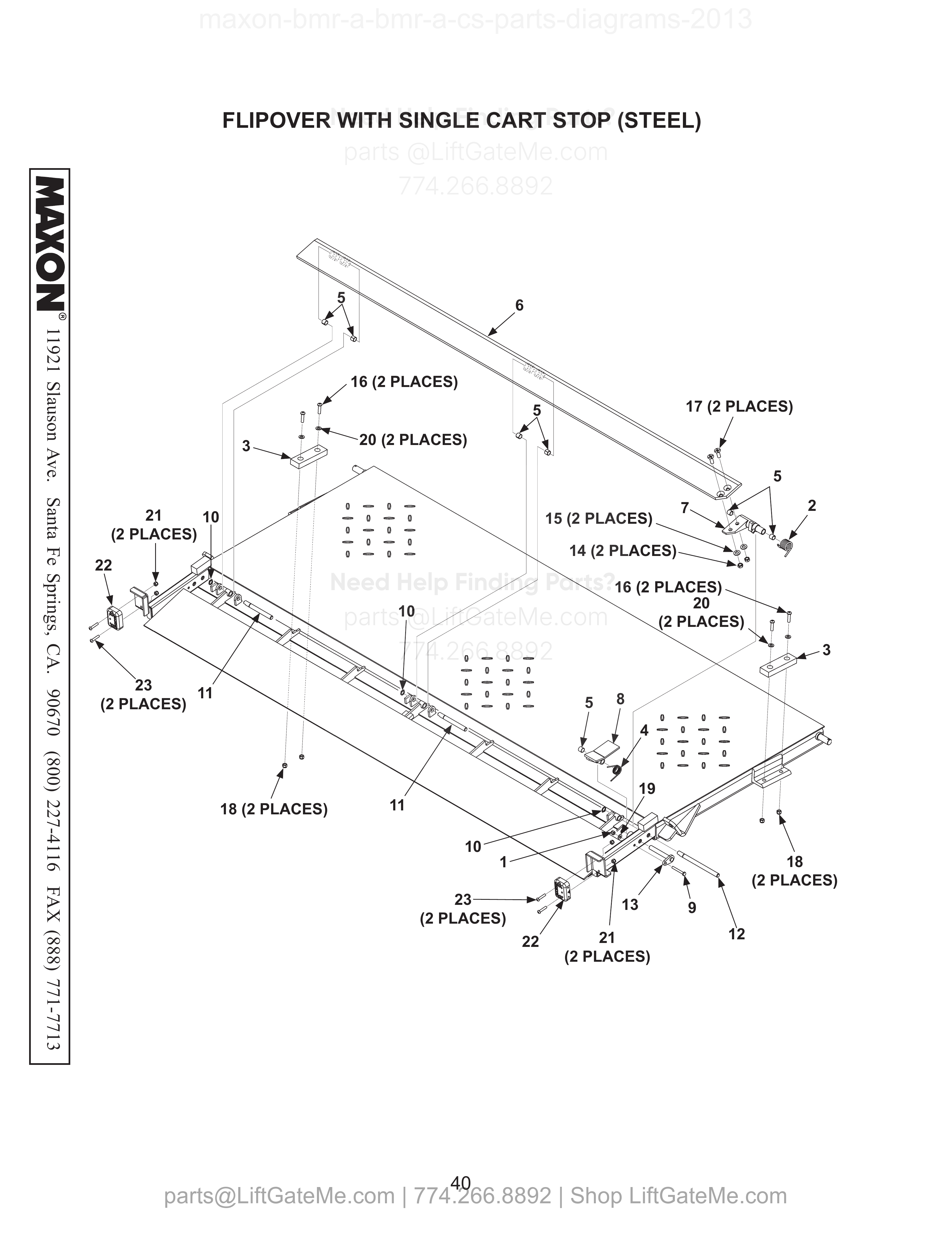 FLIPOVER WITH SINGLE CART STOP (STEEL) diagram