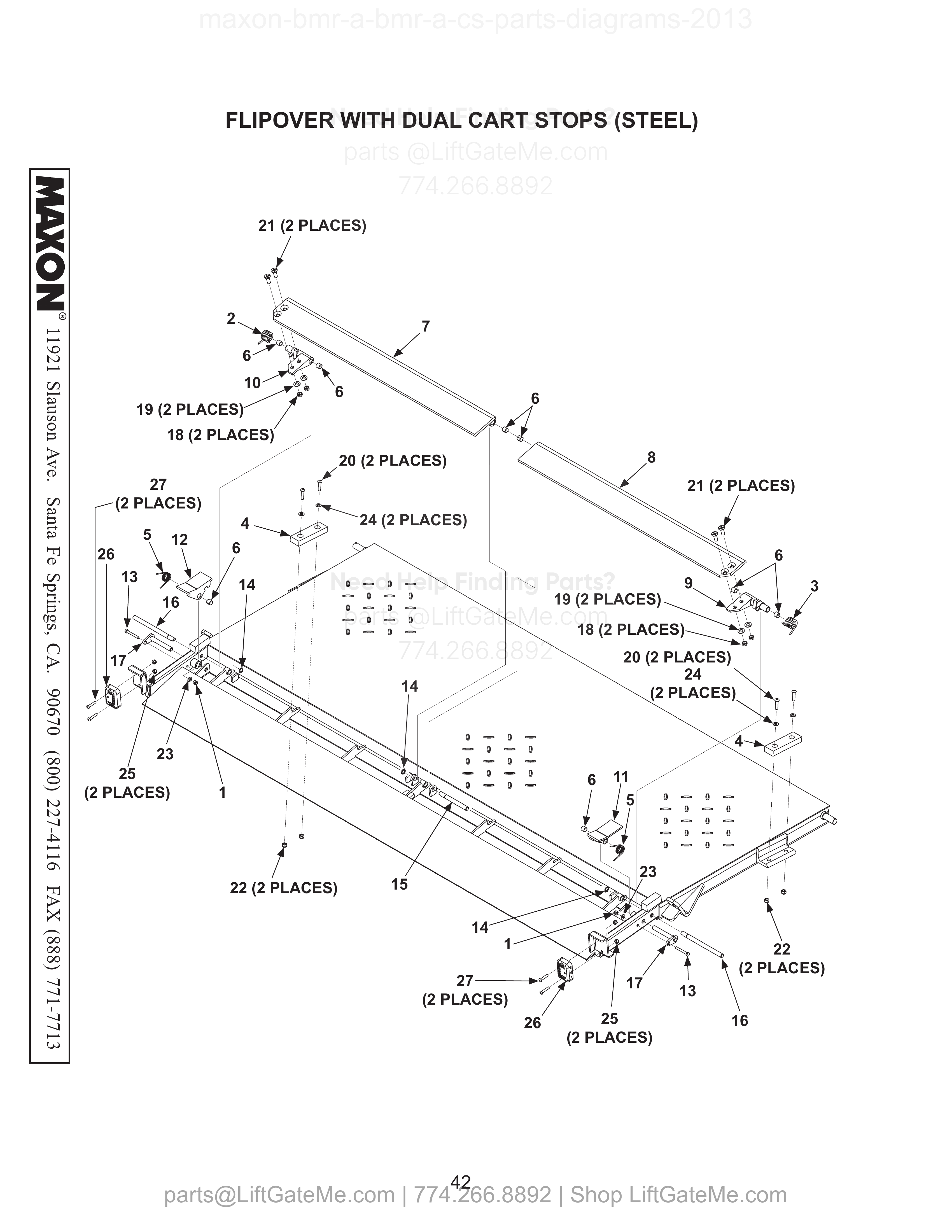FLIPOVER WITH DUAL CART STOPS (STEEL) diagram