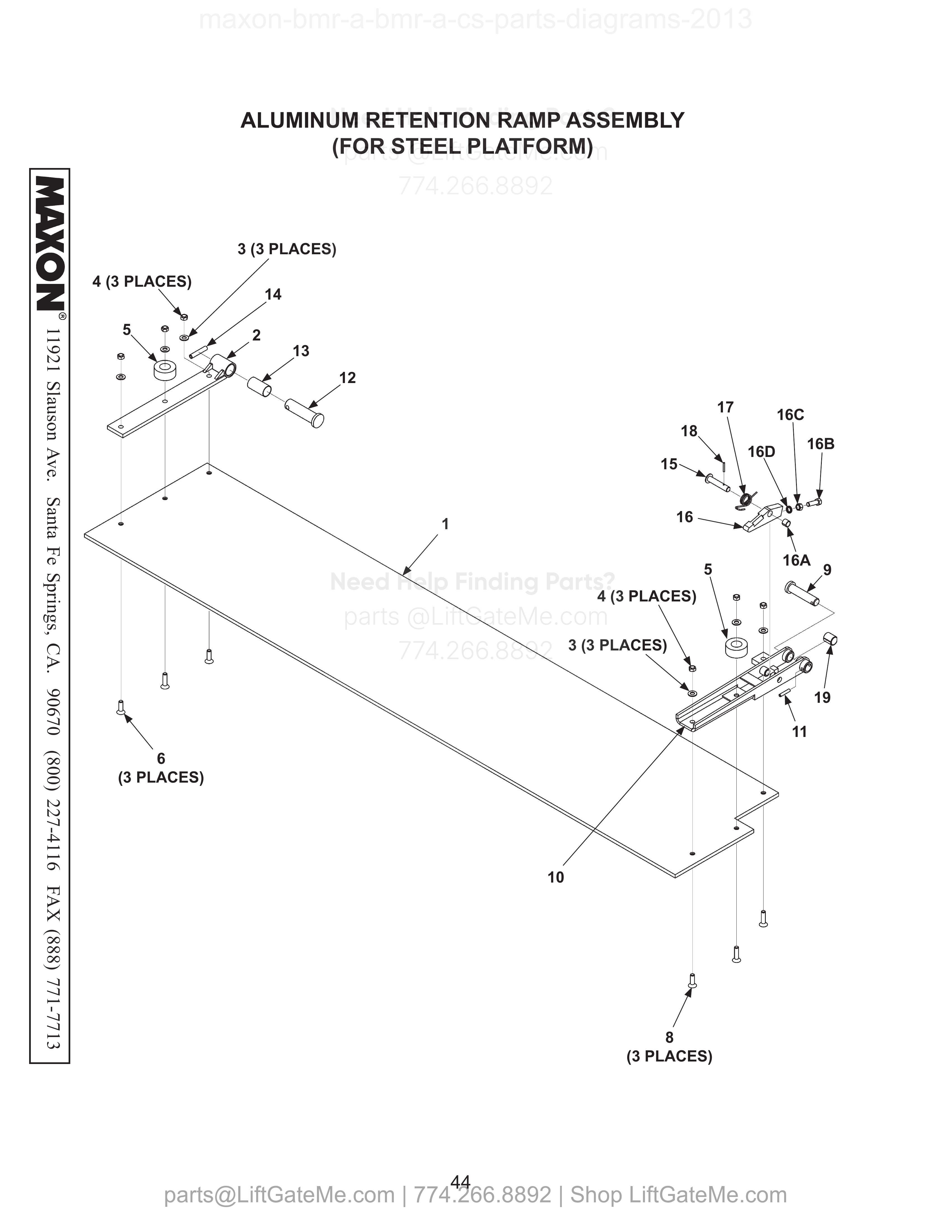 ALUMINUM RETENTION RAMP ASSEMBLY (FOR STEEL PLATFORM) diagram