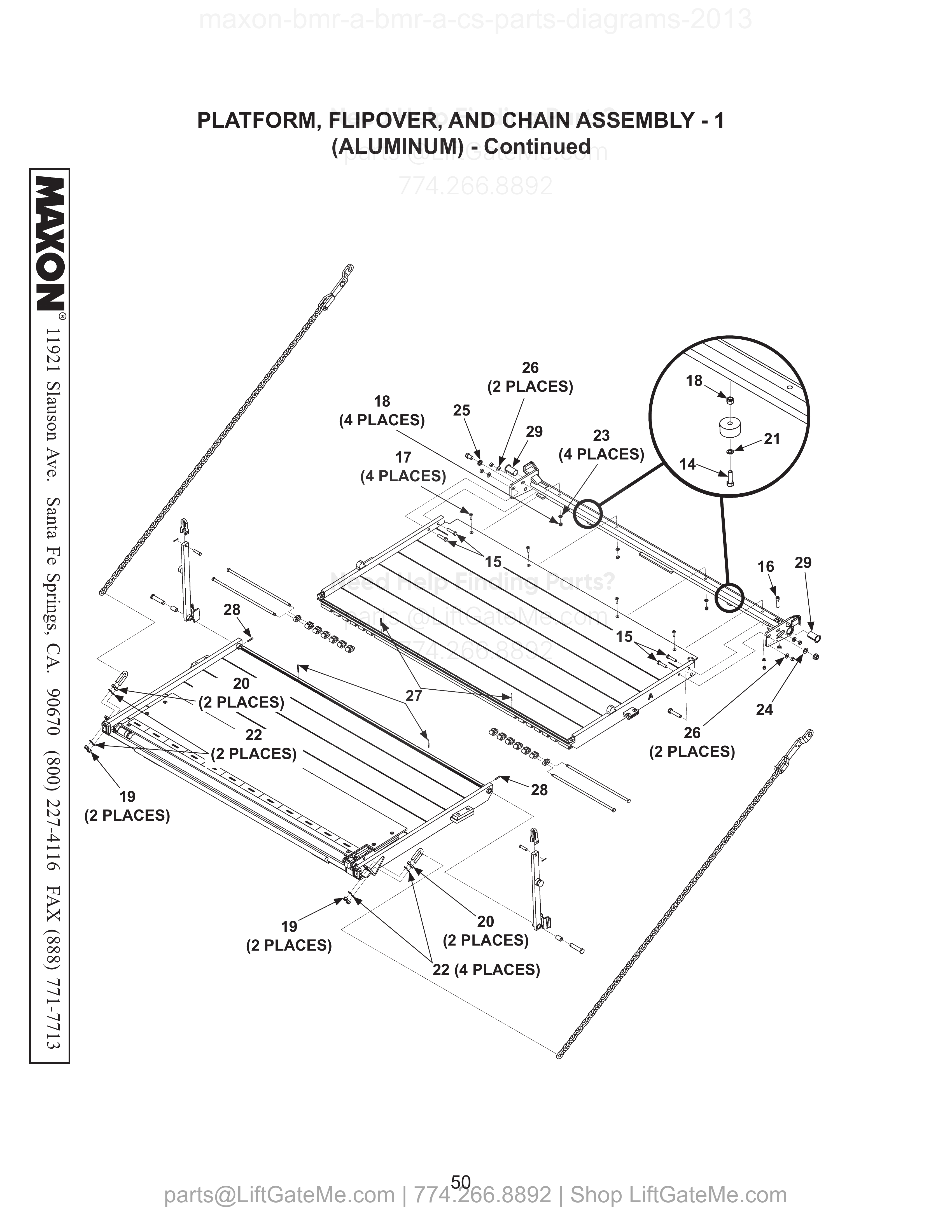 PLATFORM, FLIPOVER, AND CHAIN ASSEMBLY - 1 (ALUMINUM) - Continued diagram