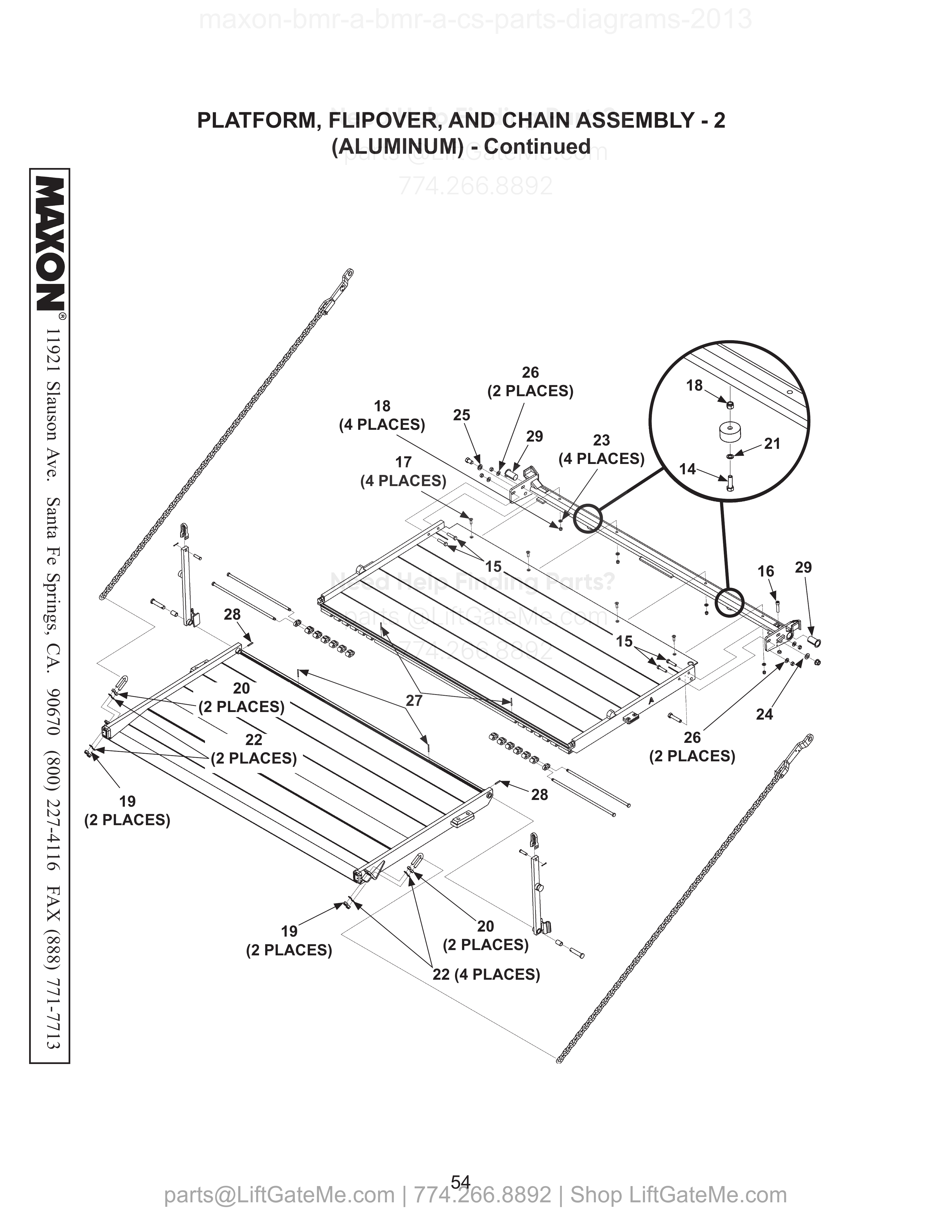 PLATFORM, FLIPOVER, AND CHAIN ASSEMBLY - 2 (ALUMINUM) - Continued diagram