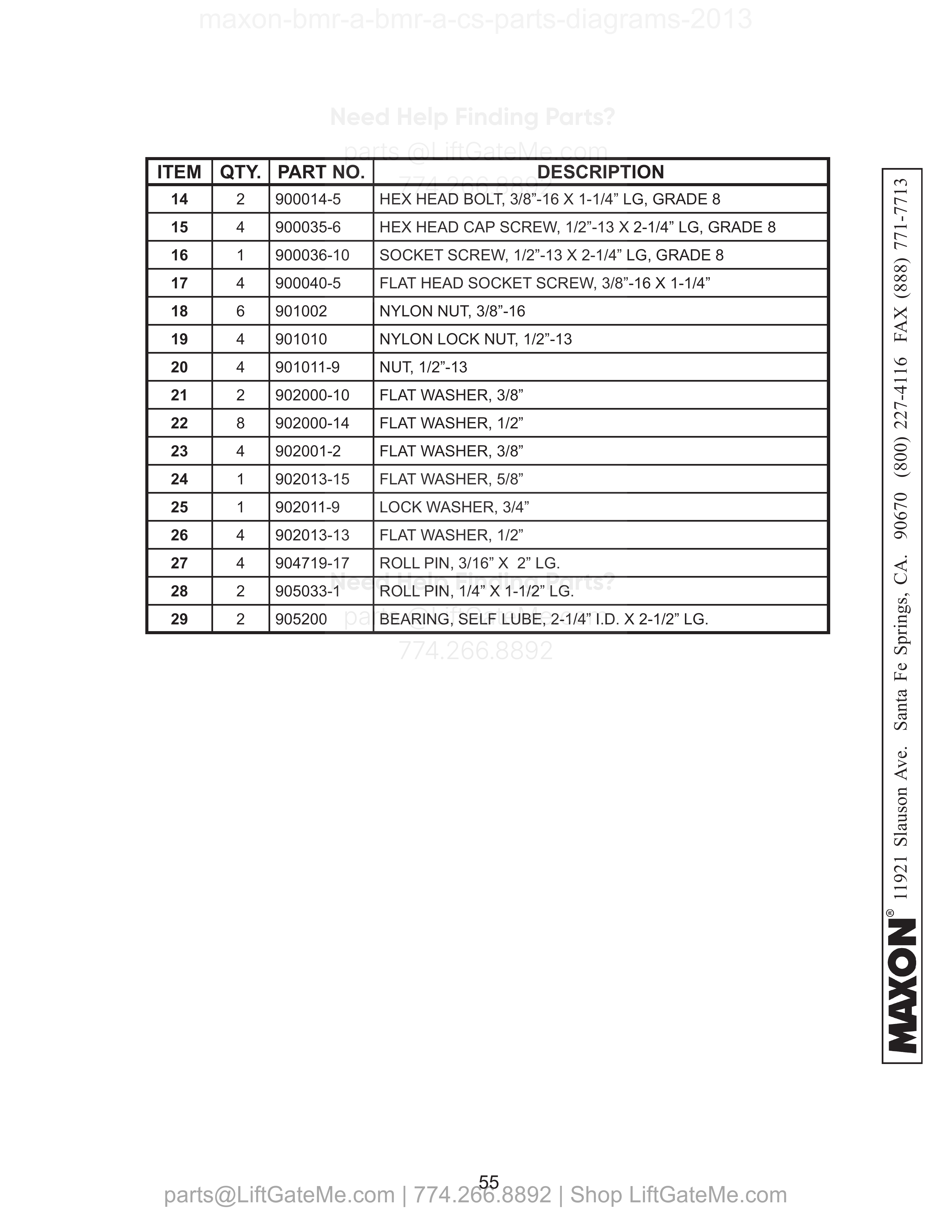 PLATFORM, FLIPOVER, AND CHAIN ASSEMBLY - 2 (ALUMINUM) - Continued parts table
