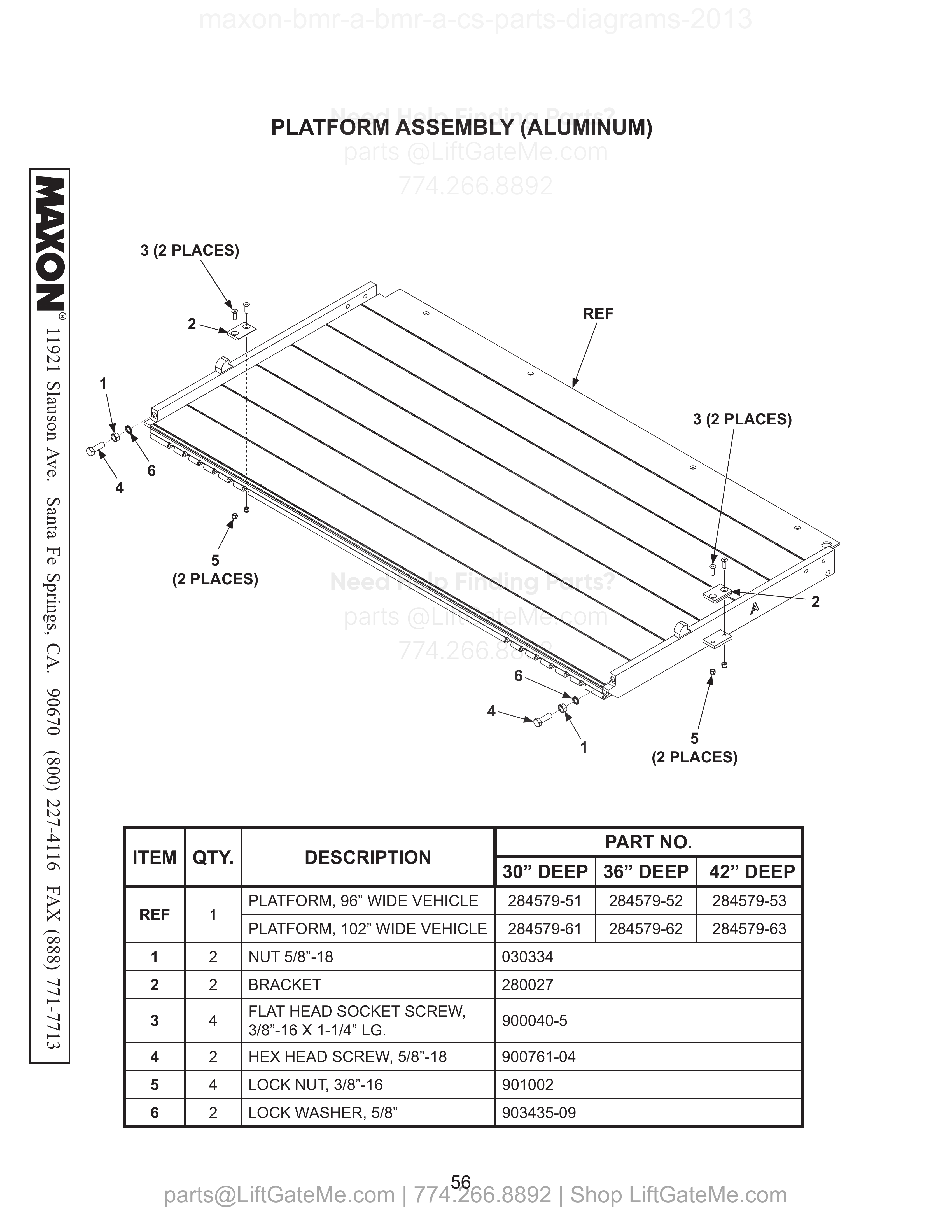 PLATFORM ASSEMBLY (ALUMINUM) diagram