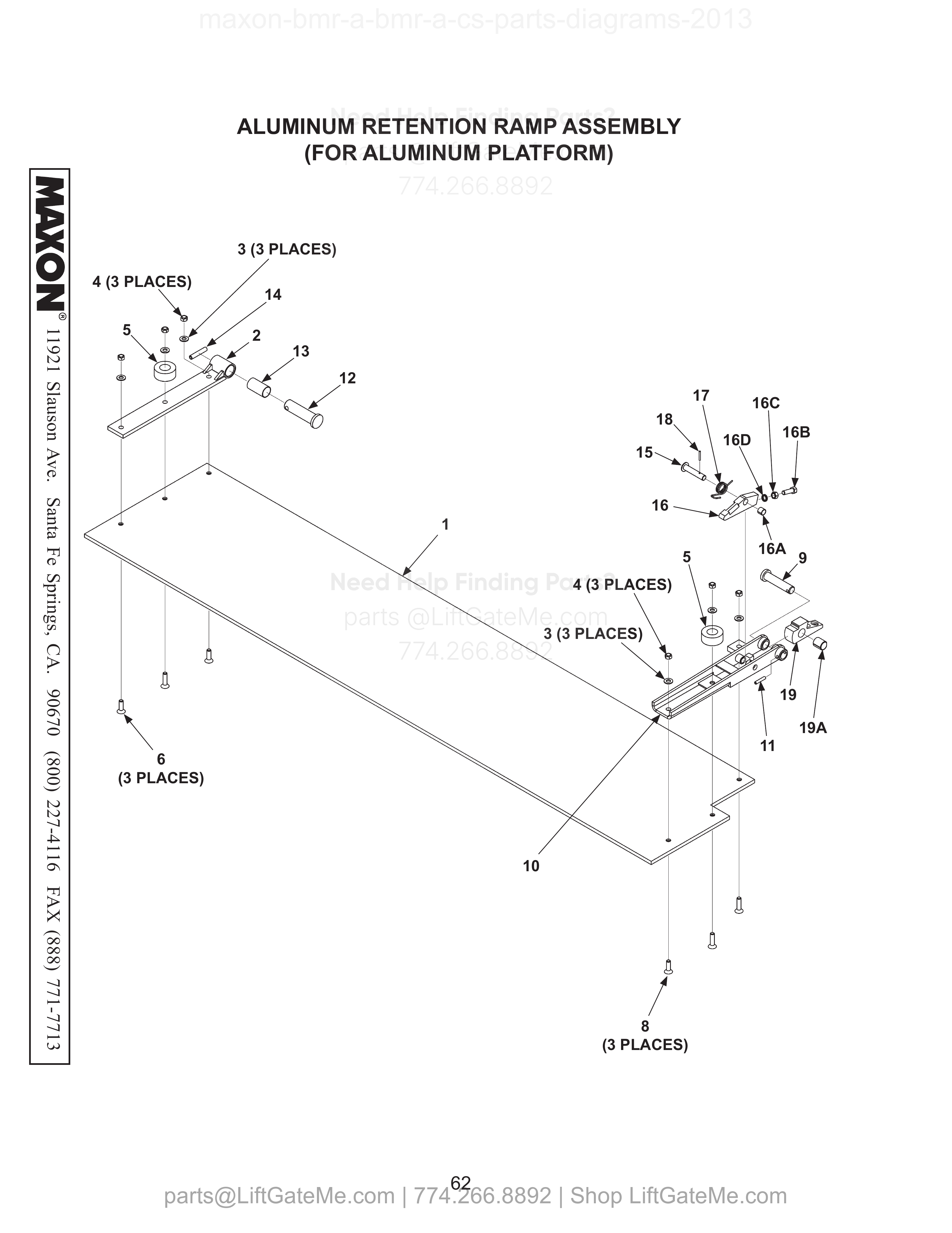 ALUMINUM RETENTION RAMP ASSEMBLY (FOR ALUMINUM PLATFORM) diagram