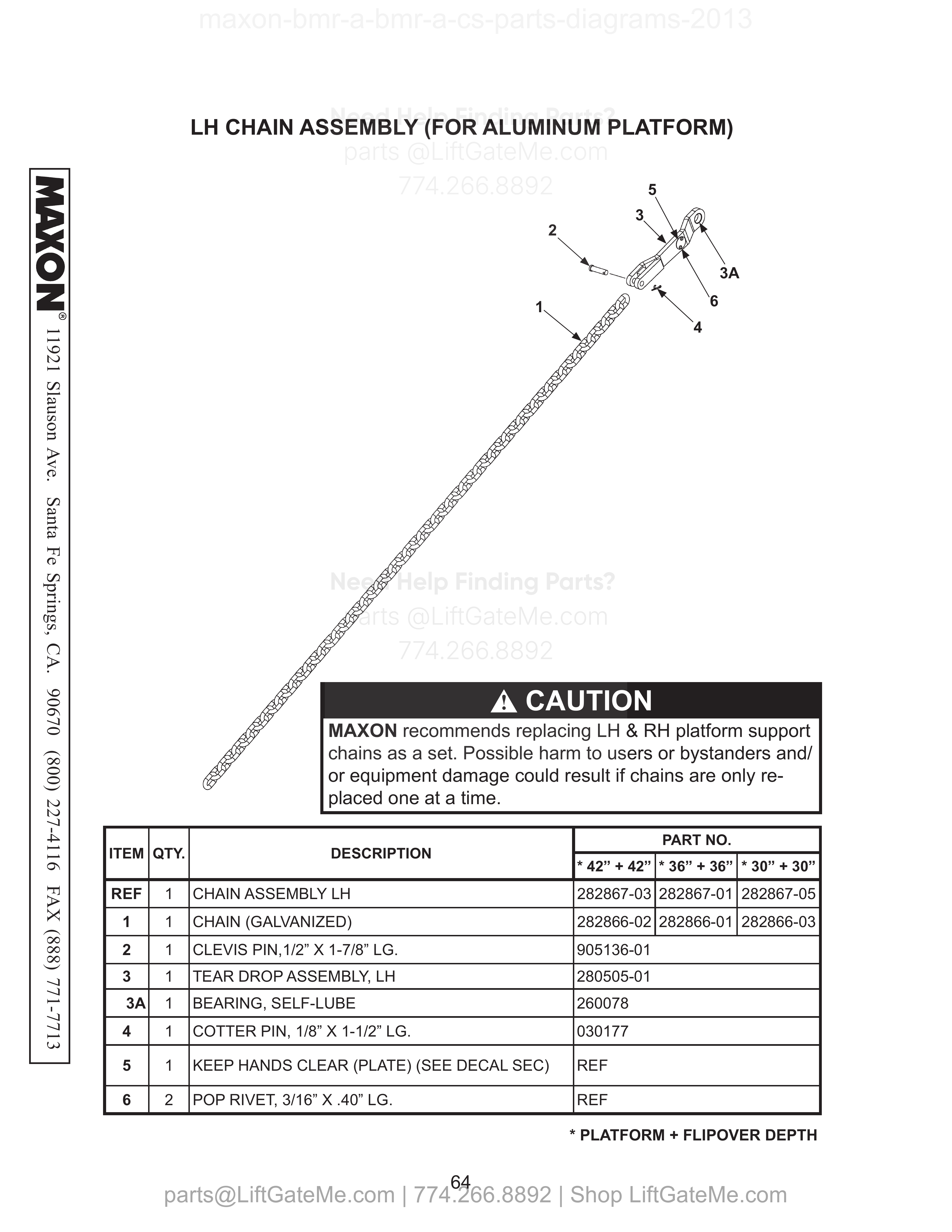 LH CHAIN ASSEMBLY (FOR ALUMINUM PLATFORM) diagram