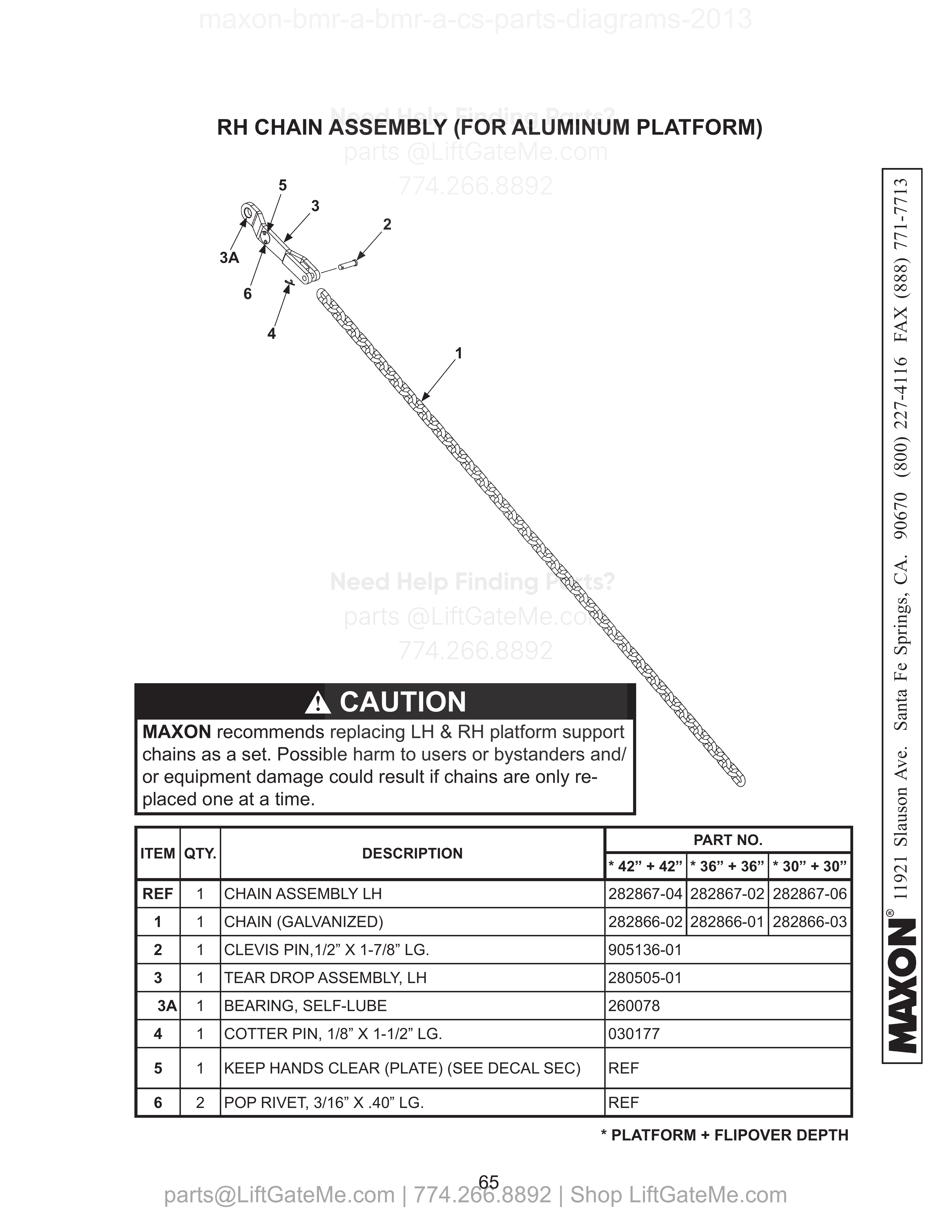 RH CHAIN ASSEMBLY (FOR ALUMINUM PLATFORM) diagram