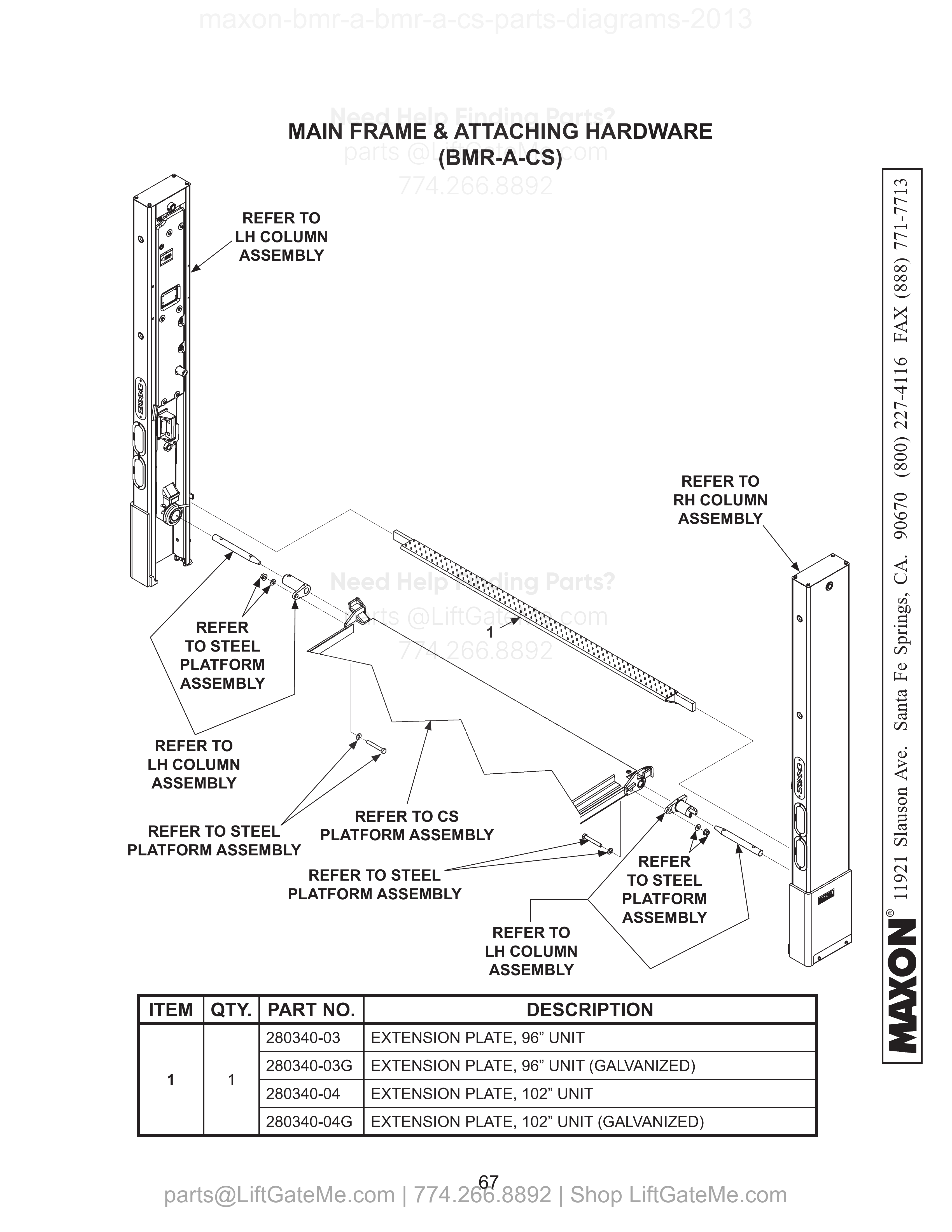 MAIN FRAME & ATTACHING HARDWARE (BMR-A-CS) diagram