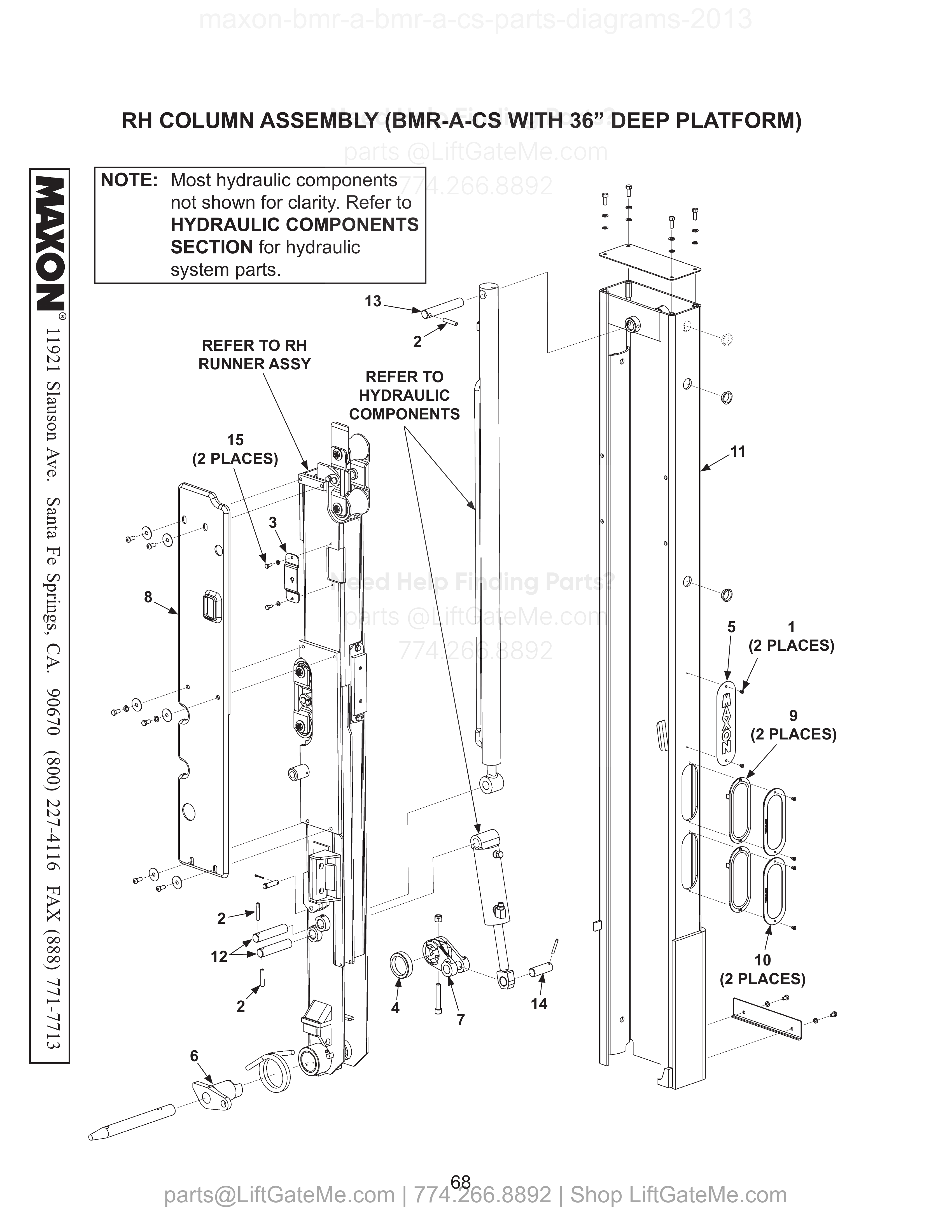 RH COLUMN ASSEMBLY (BMR-A-CS WITH 36” DEEP PLATFORM) diagram