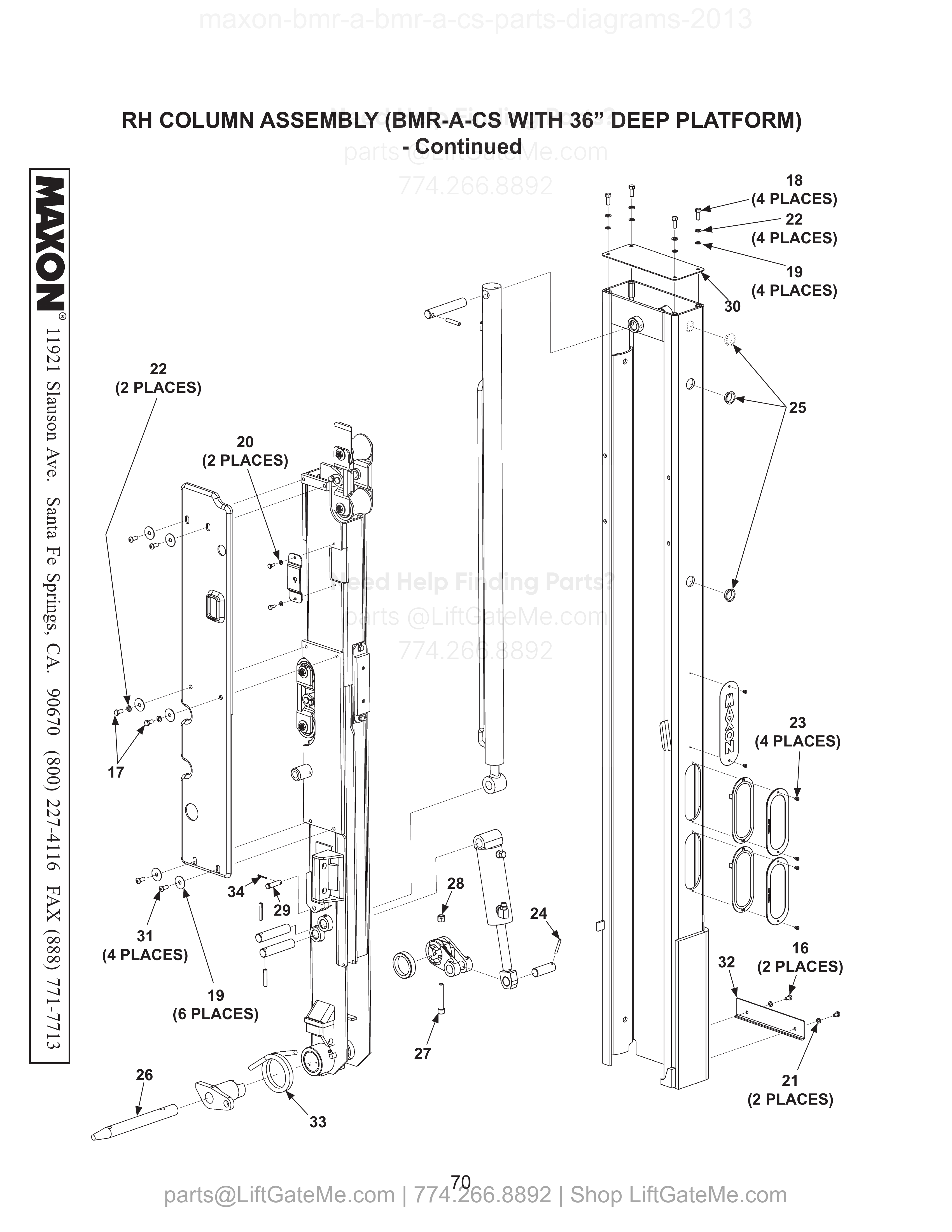 RH COLUMN ASSEMBLY (BMR-A-CS WITH 36” DEEP PLATFORM) - Continued diagram
