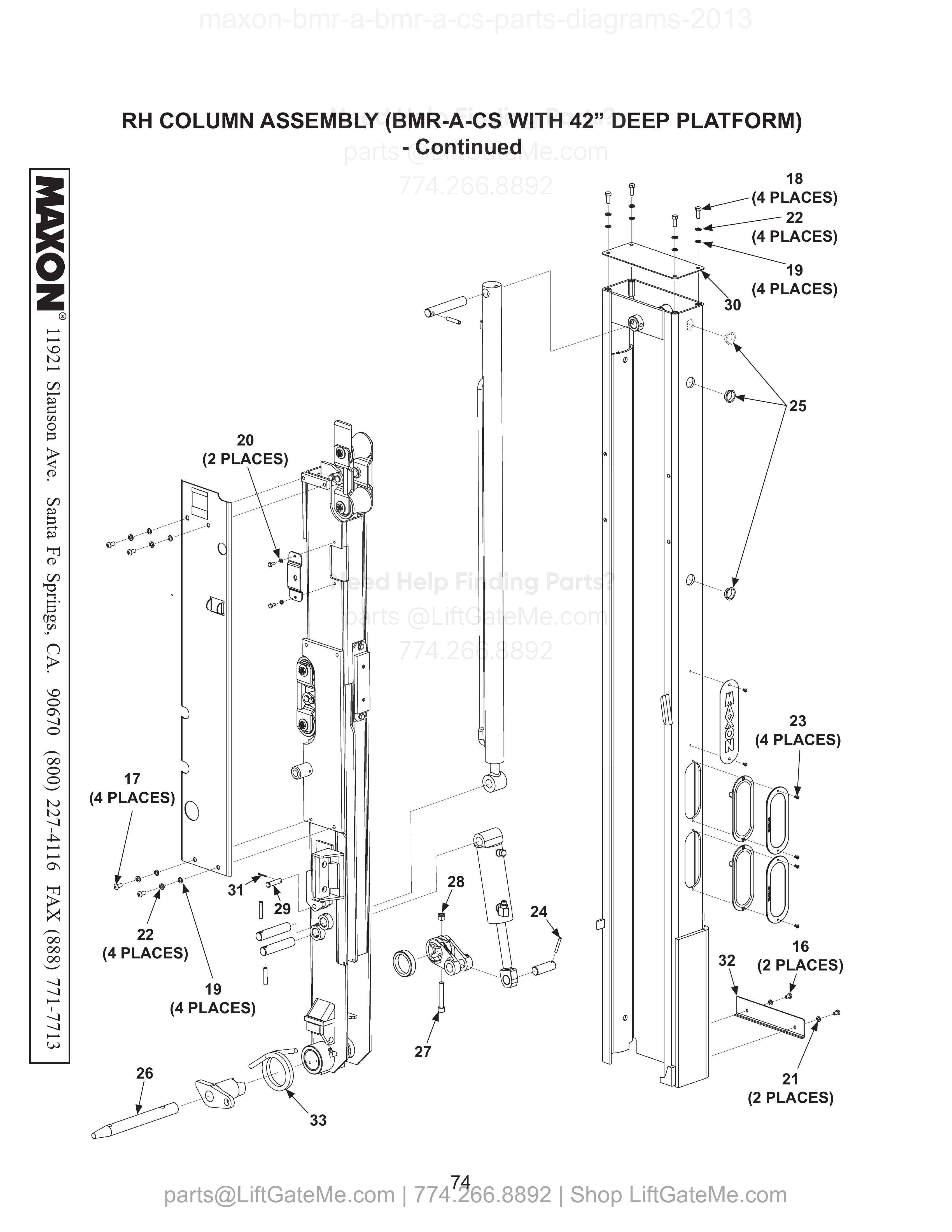 RH COLUMN ASSEMBLY (BMR-A-CS WITH 42” DEEP PLATFORM) - Continued diagram