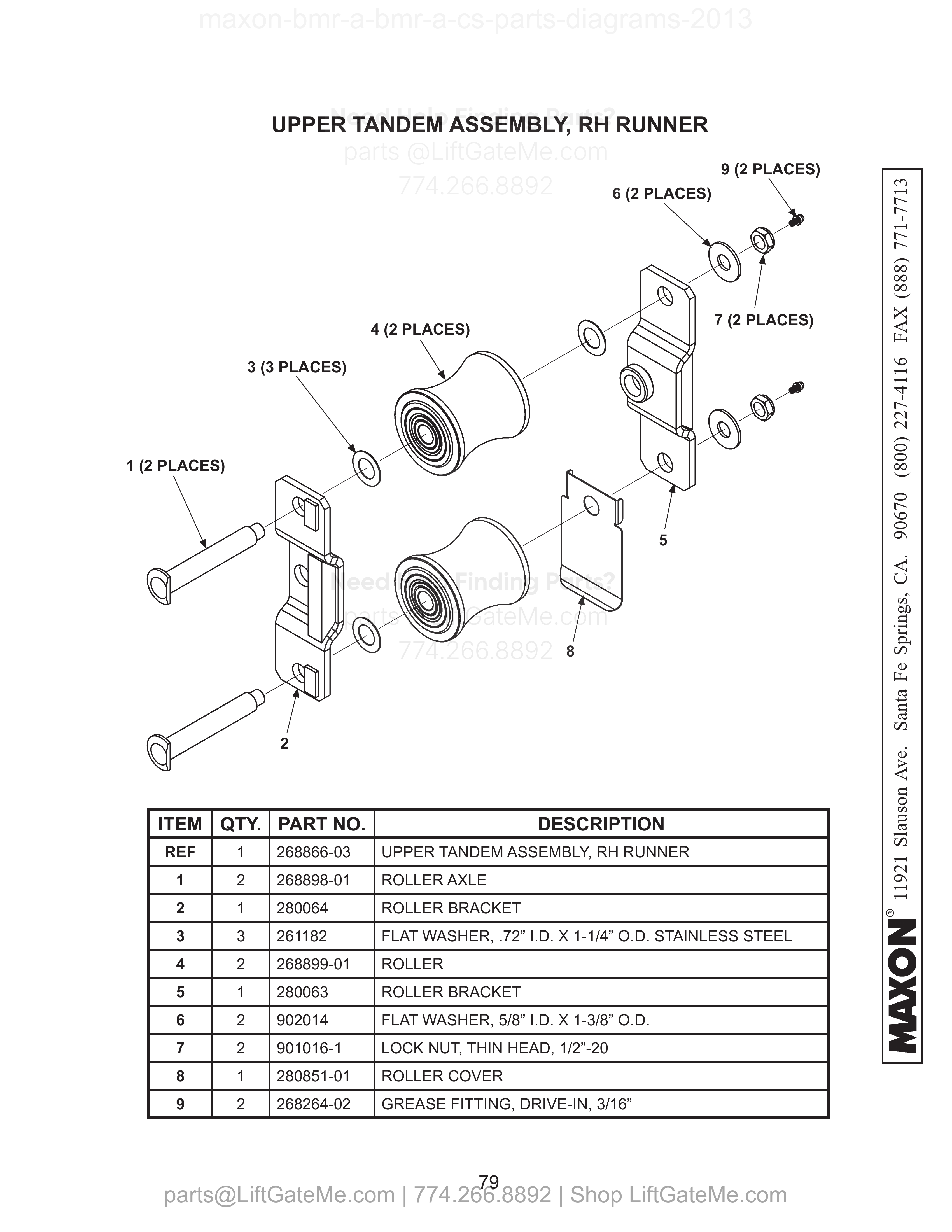 Upper Tandem Assembly, RH Runner diagram