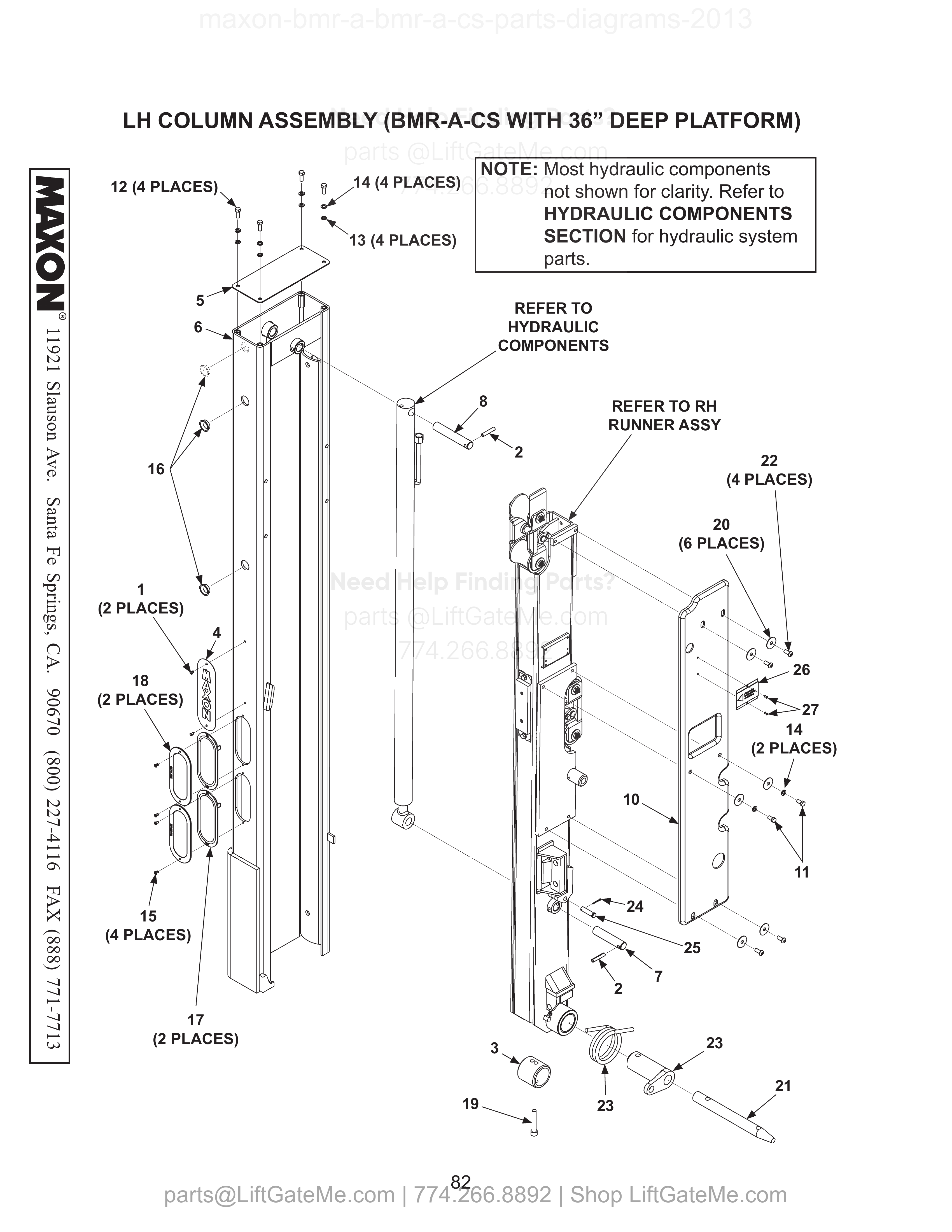 LH COLUMN ASSEMBLY (BMR-A-CS WITH 36” DEEP PLATFORM) diagram