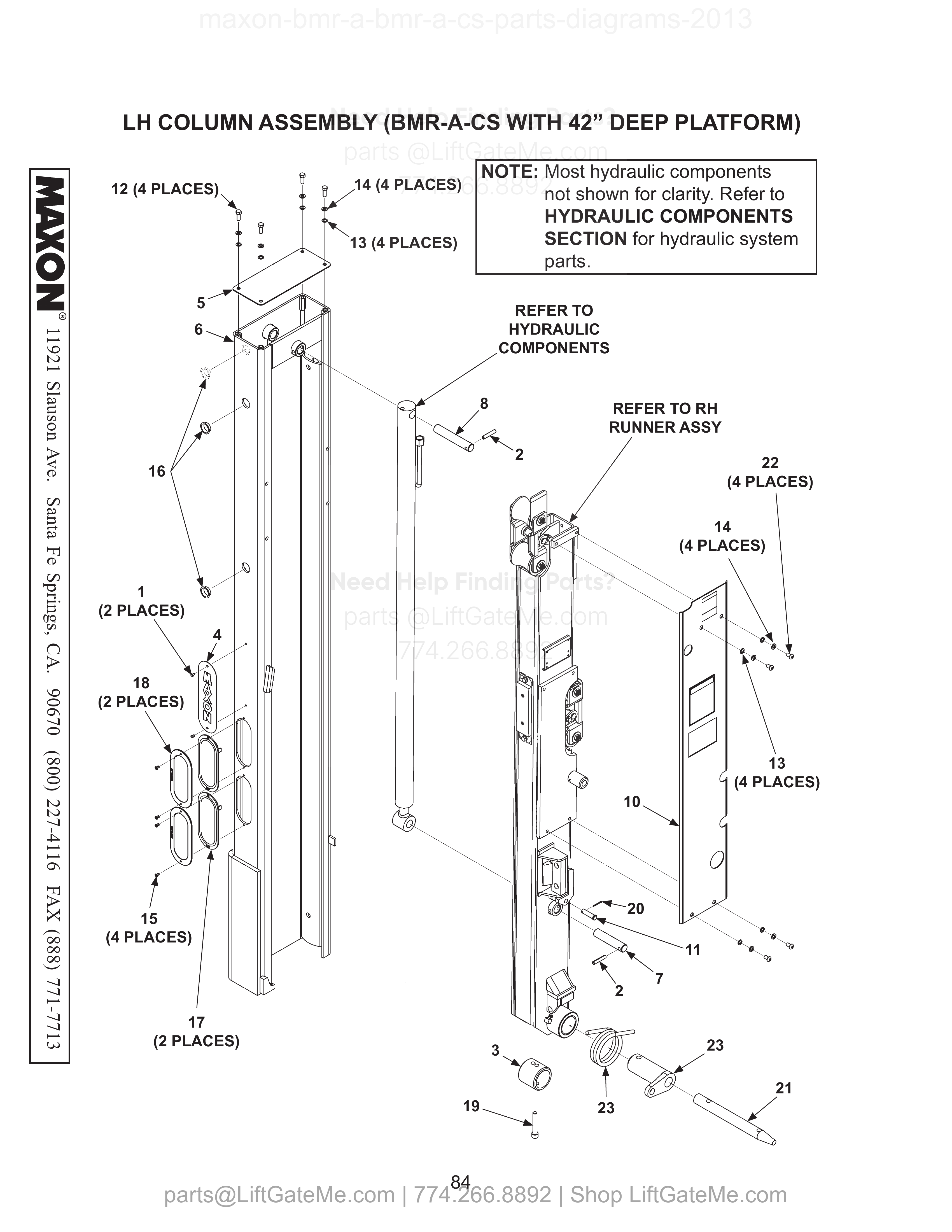LH COLUMN ASSEMBLY (BMR-A-CS WITH 42” DEEP PLATFORM) diagram