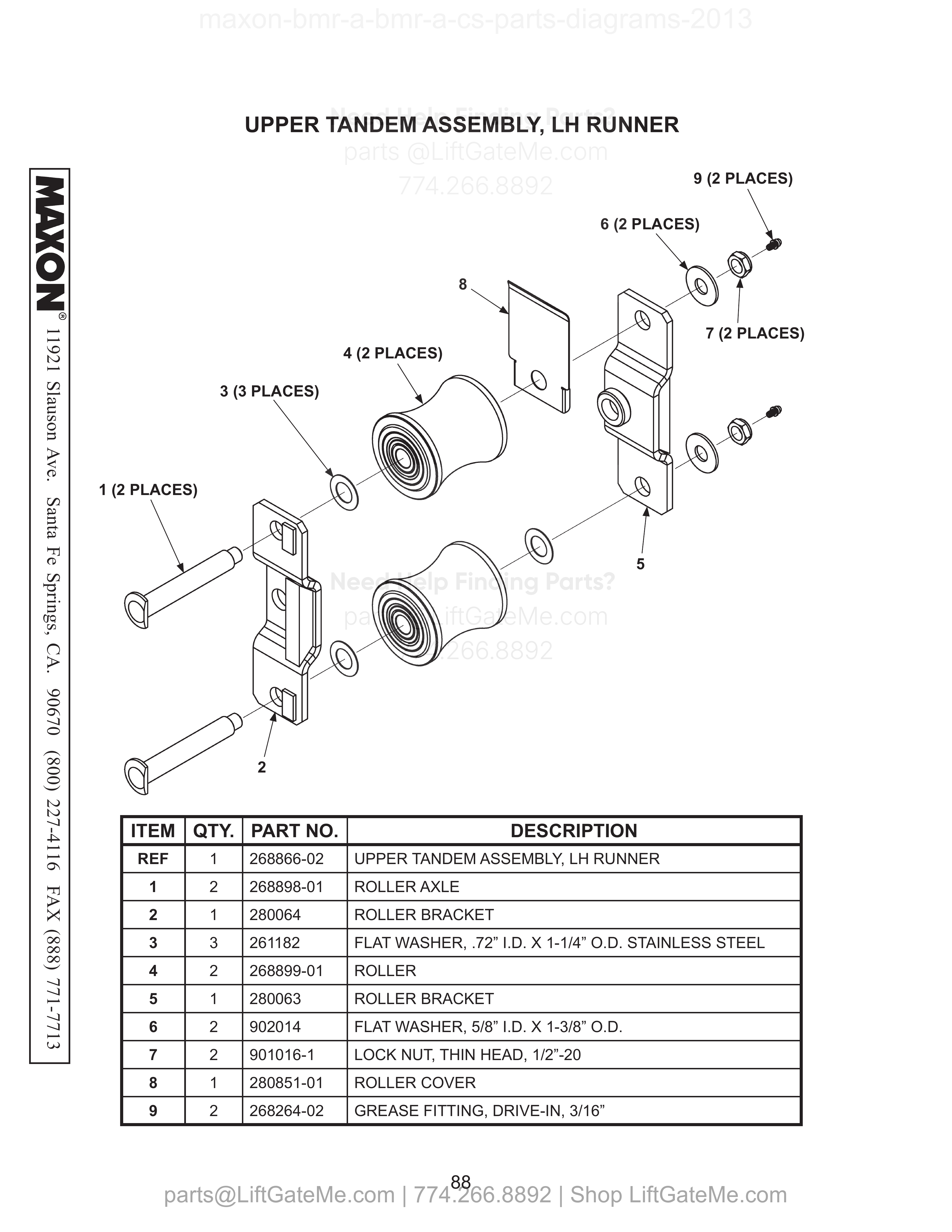 UPPER TANDEM ASSEMBLY, LH RUNNER diagram