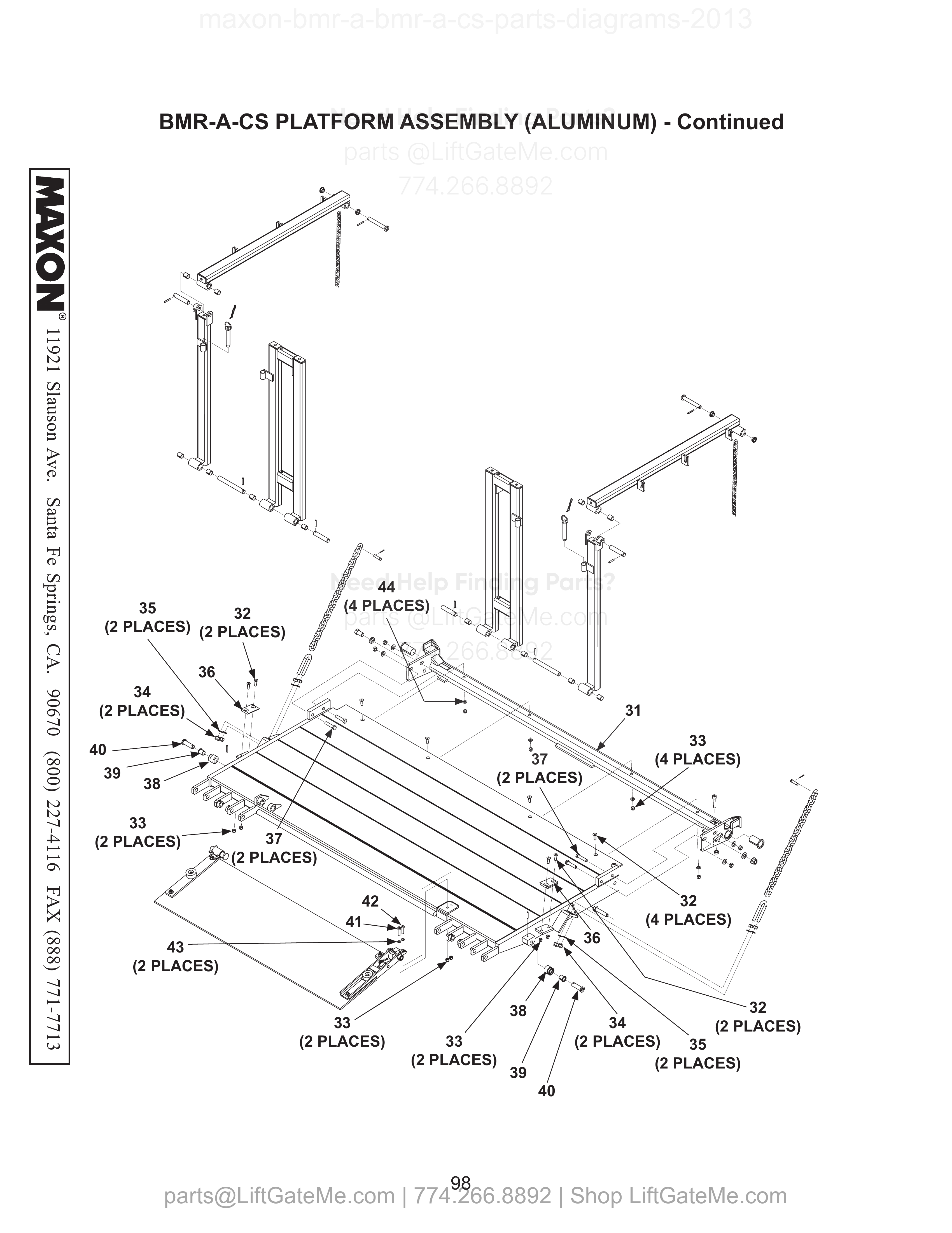 BMR-A-CS PLATFORM ASSEMBLY (ALUMINUM) - Continued diagram