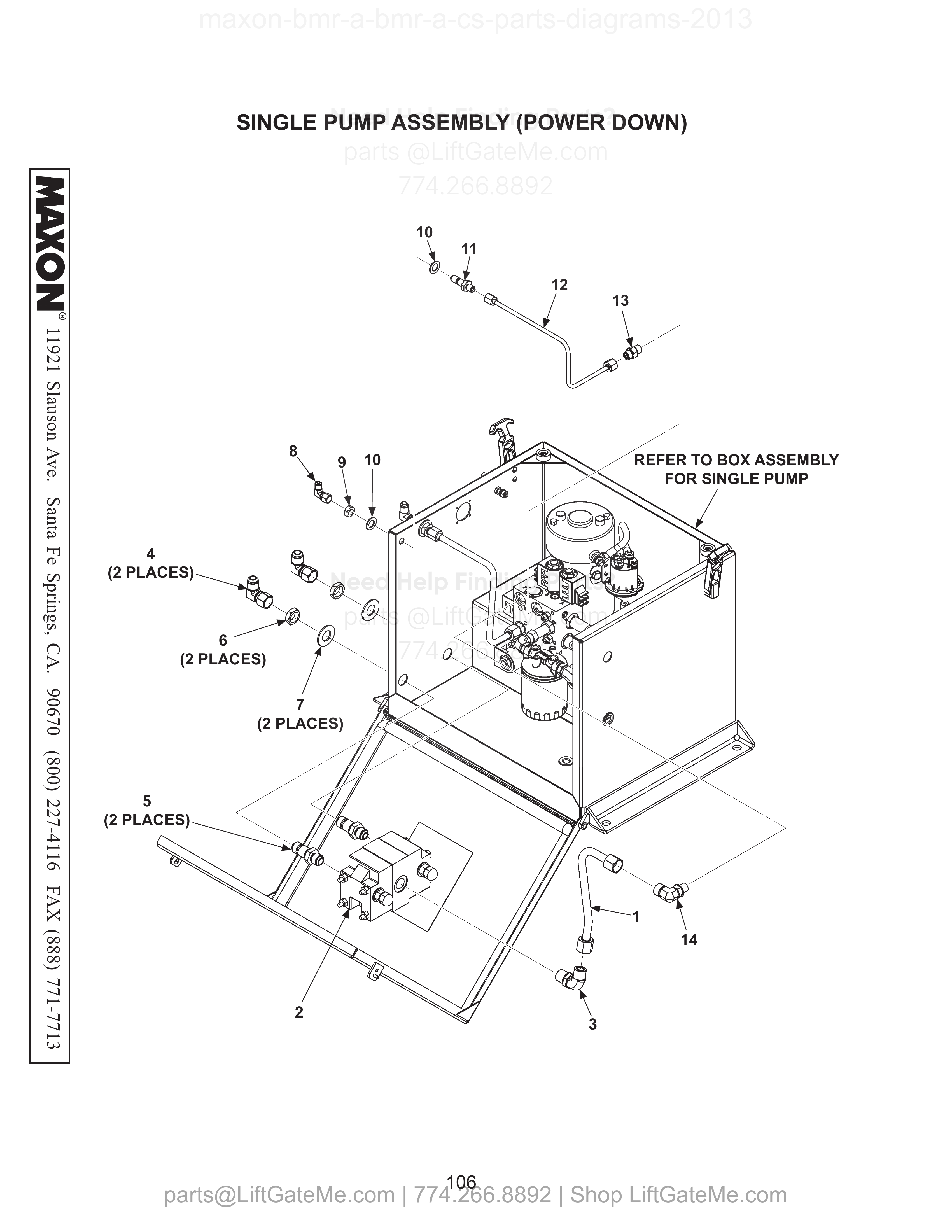 SINGLE PUMP ASSEMBLY (POWER DOWN) diagram