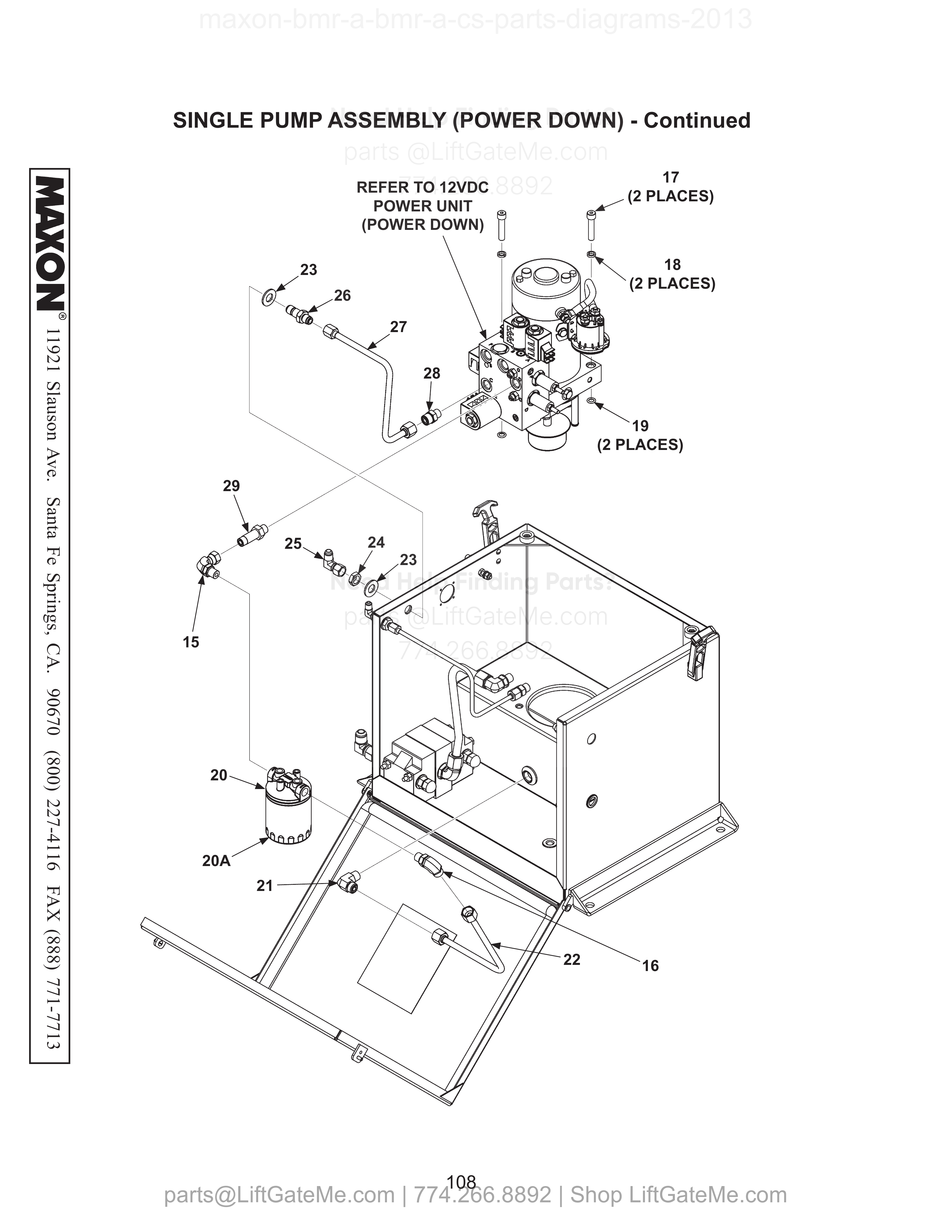 SINGLE PUMP ASSEMBLY (POWER DOWN) - Continued diagram