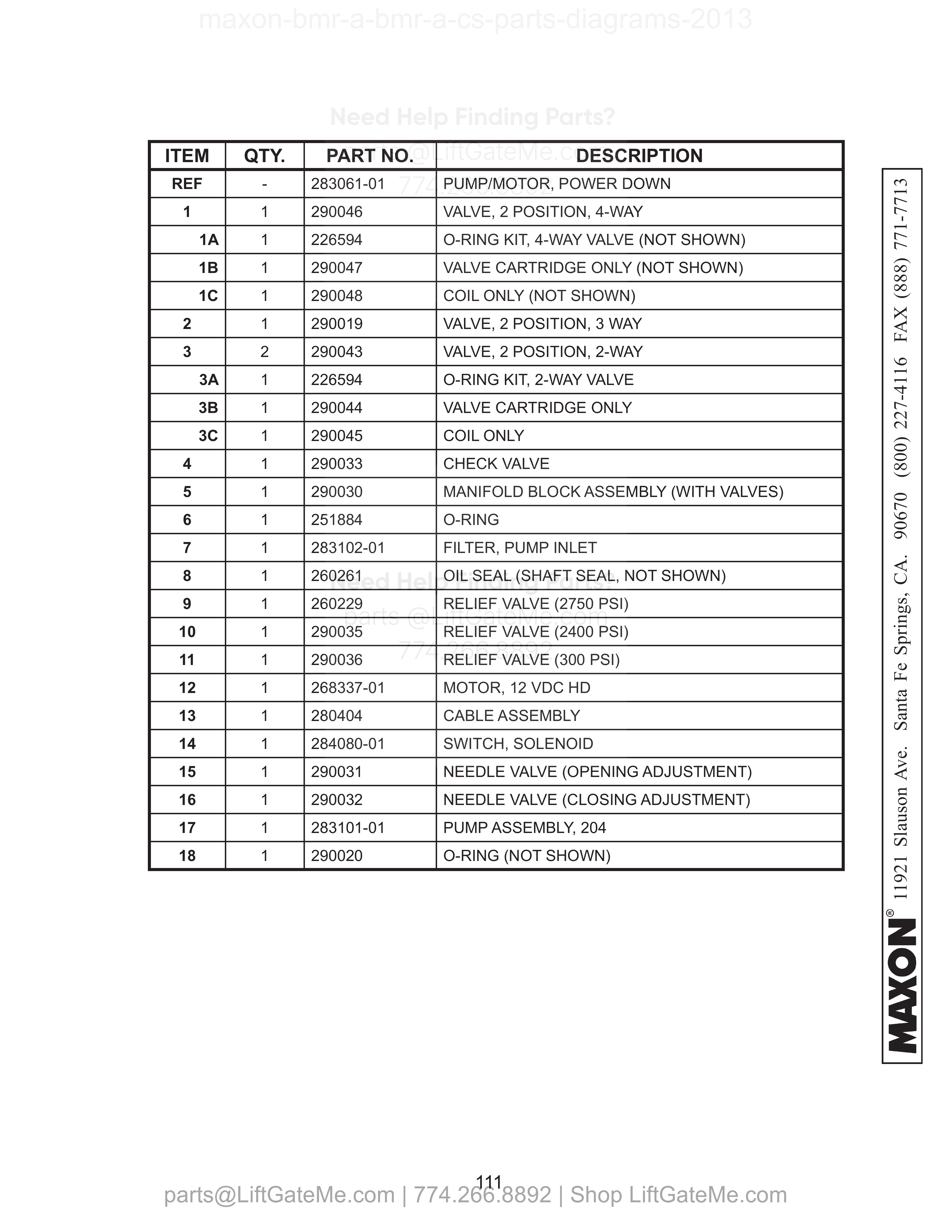 12VDC POWER UNIT (POWER DOWN) parts table