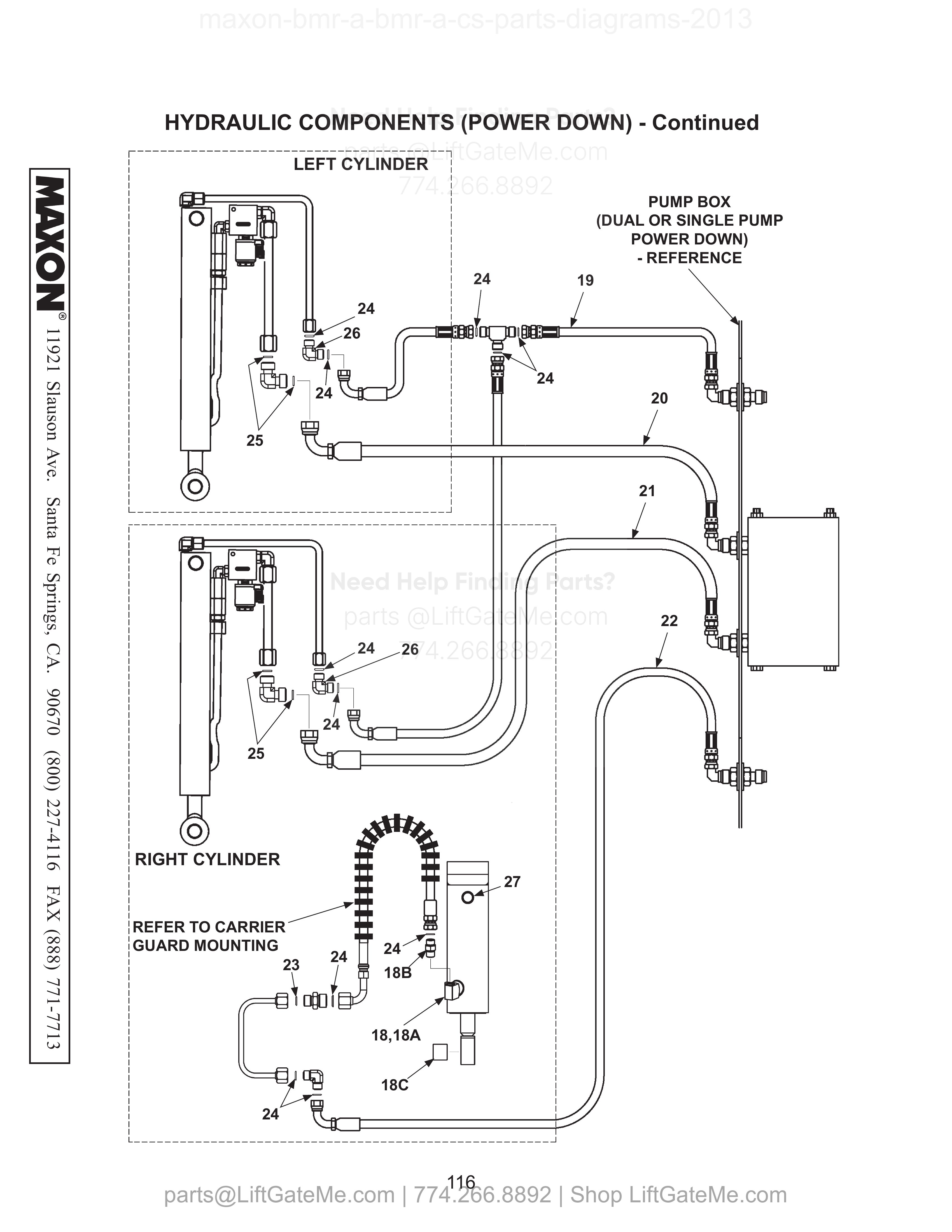 HYDRAULIC COMPONENTS (POWER DOWN) - Continued diagram