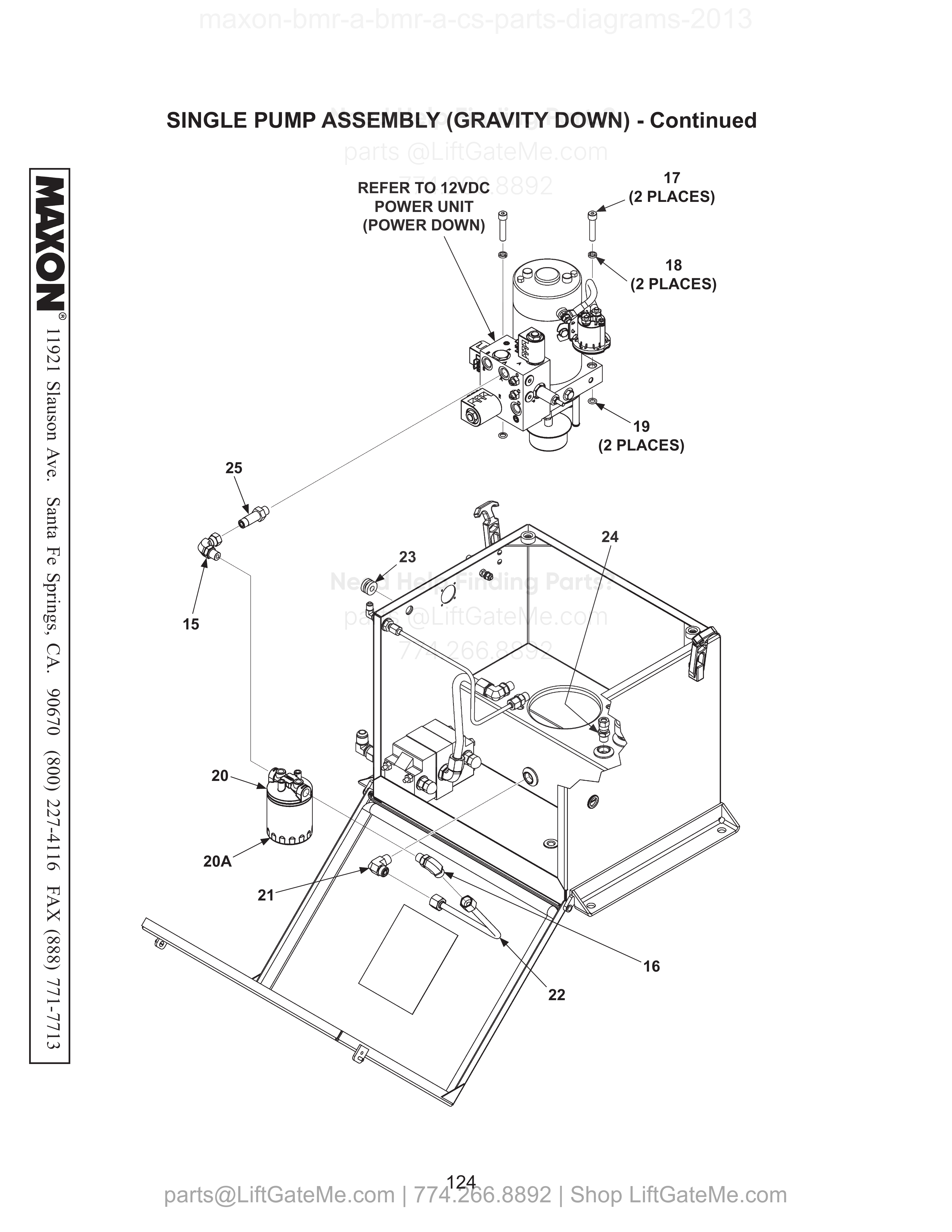 SINGLE PUMP ASSEMBLY (GRAVITY DOWN) - Continued diagram