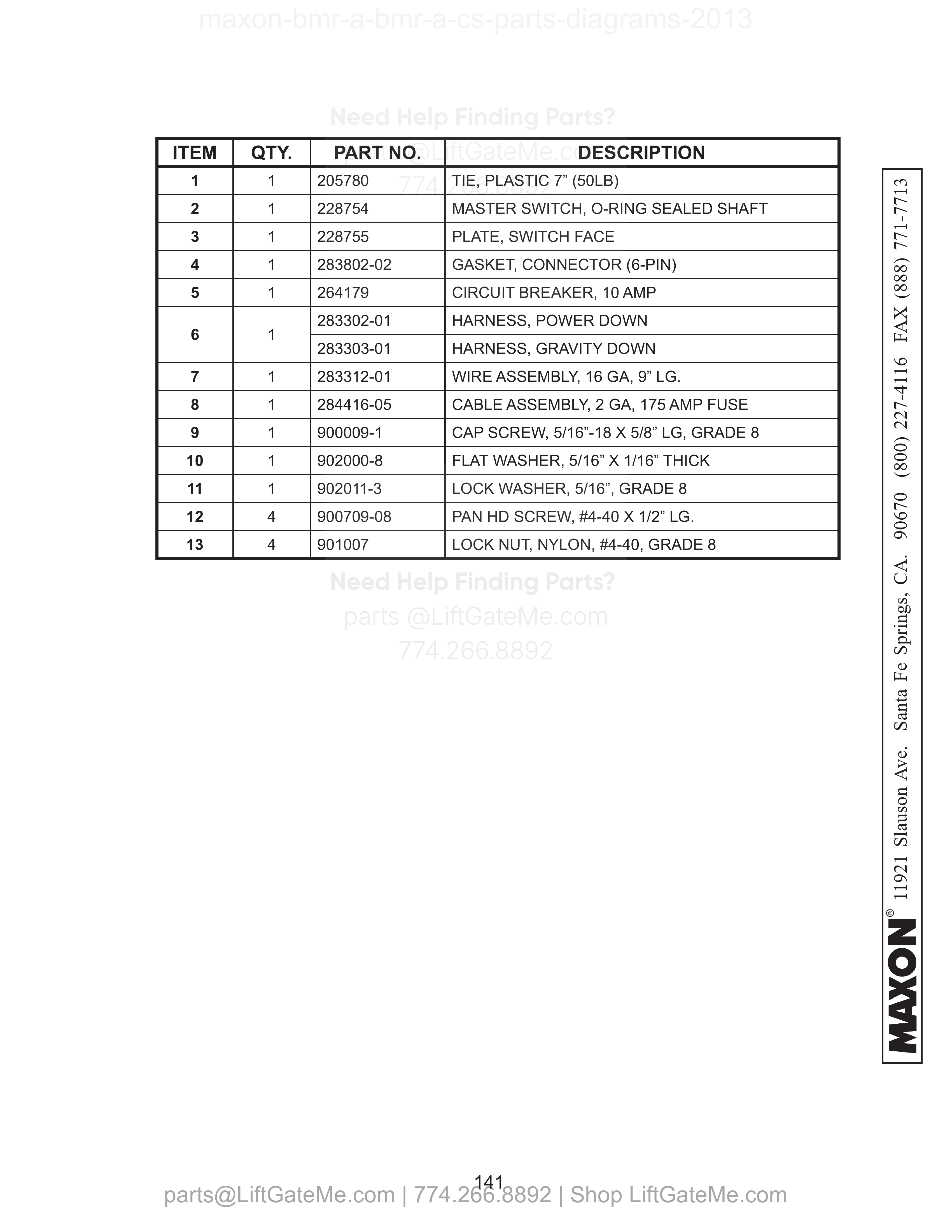 ELECTRICAL COMPONENTS - SINGLE PUMP BOX parts table