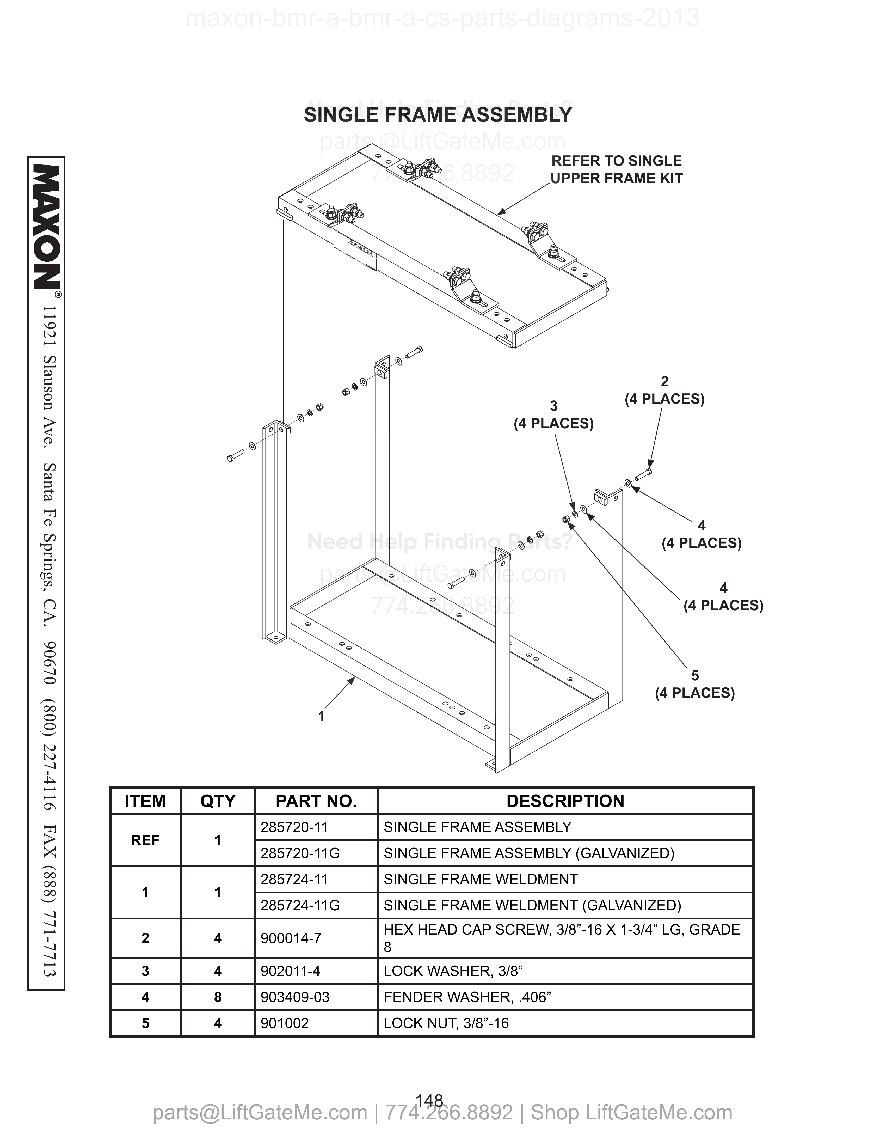 SINGLE FRAME ASSEMBLY diagram