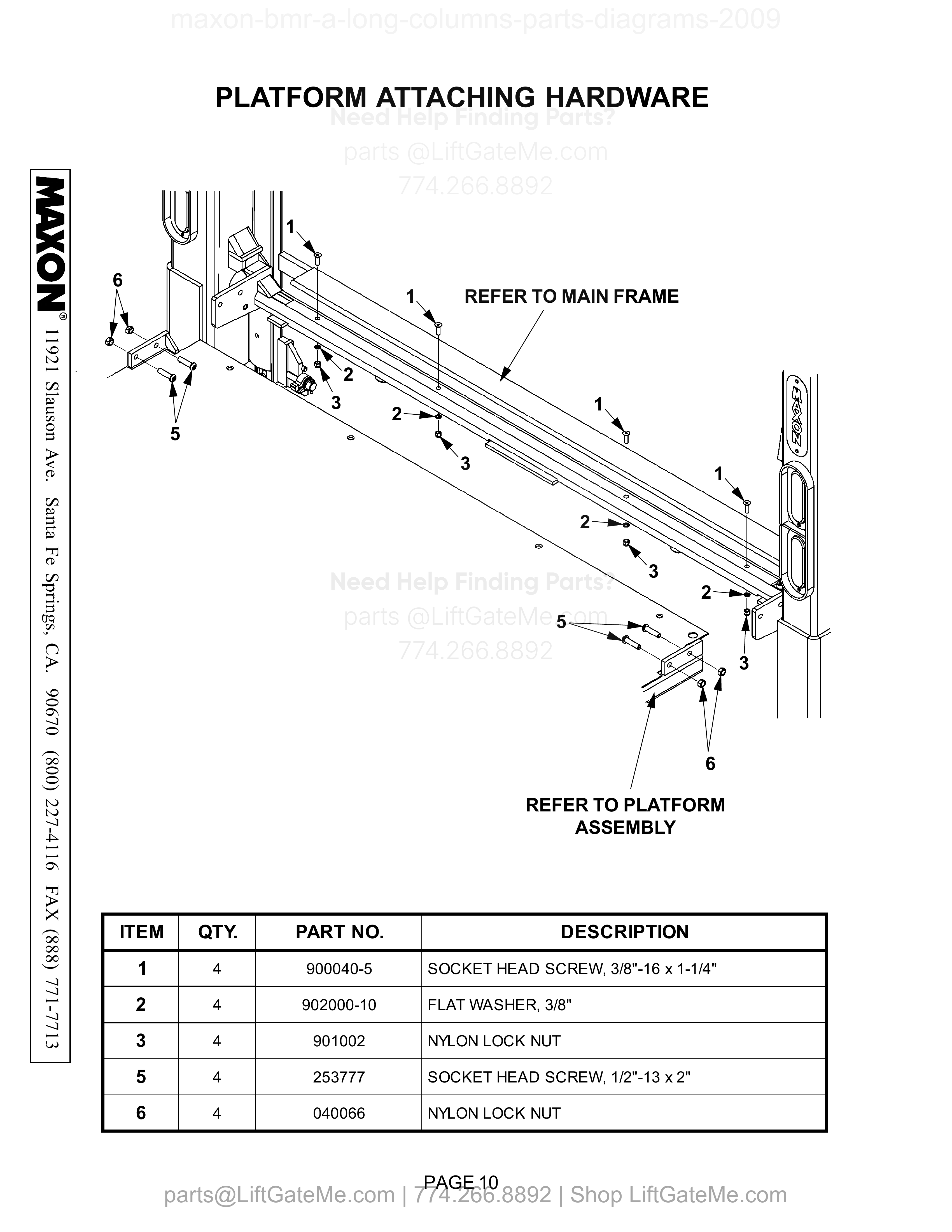 PLATFORM ATTACHING HARDWARE diagram