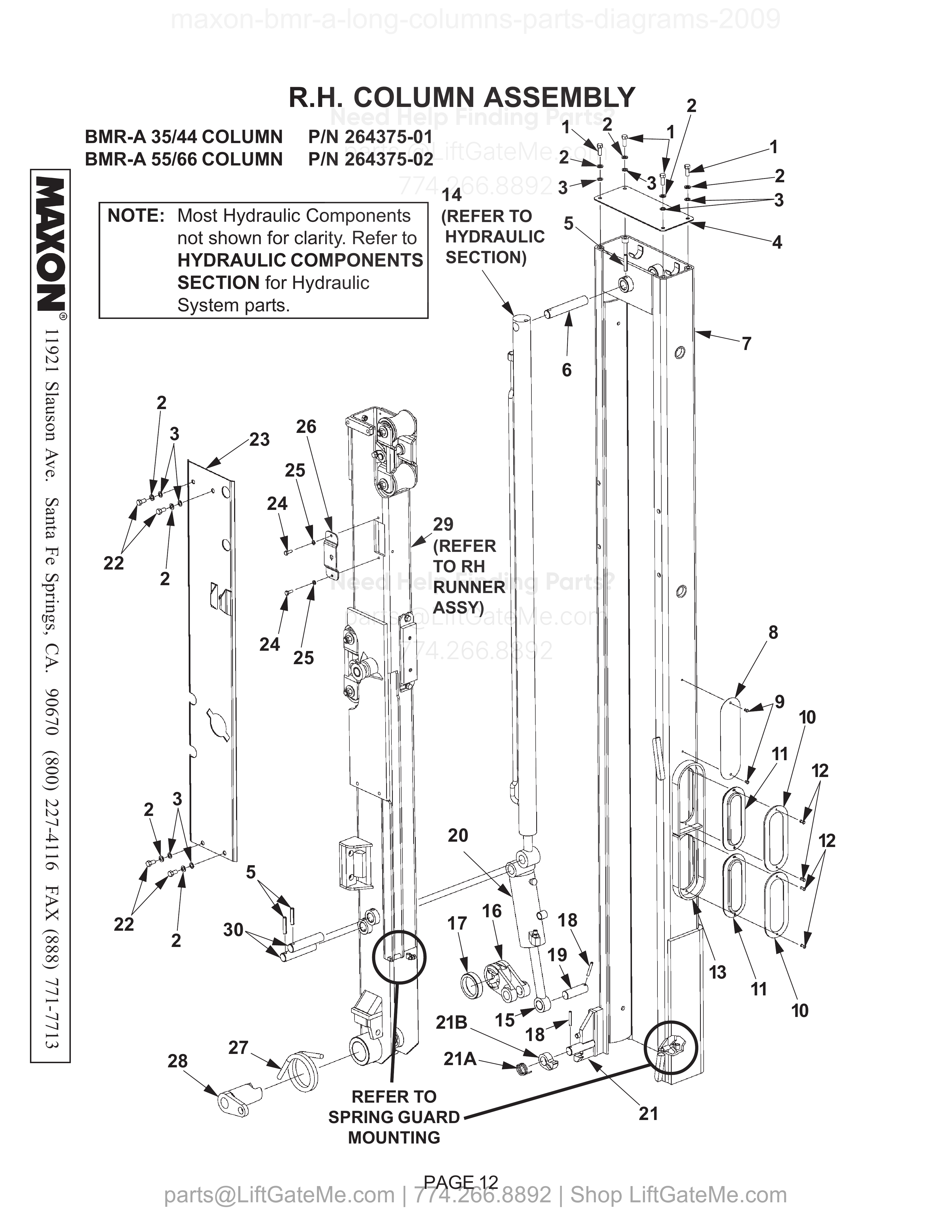 R.H. COLUMN ASSEMBLY diagram