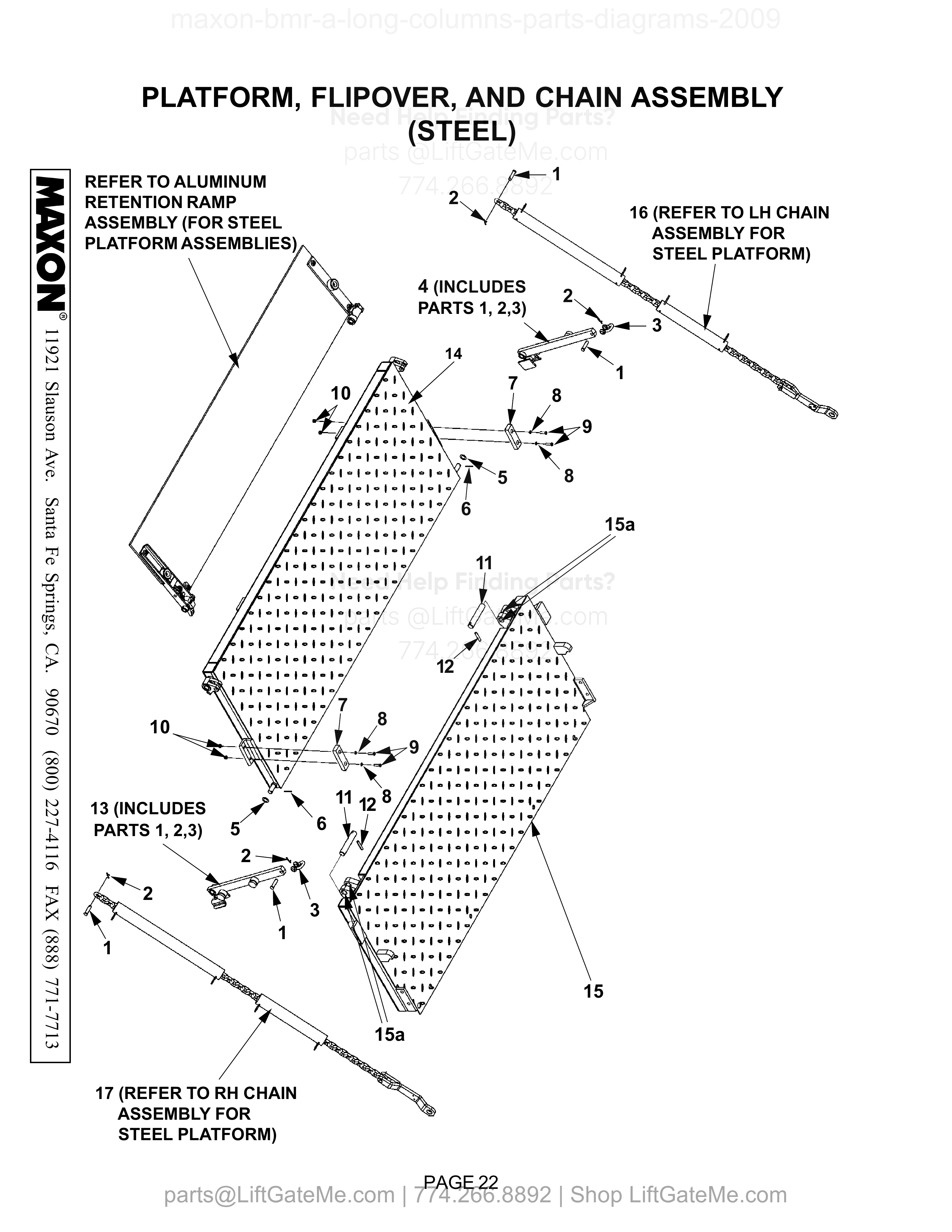 PLATFORM, FLIPOVER, AND CHAIN ASSEMBLY (STEEL) diagram