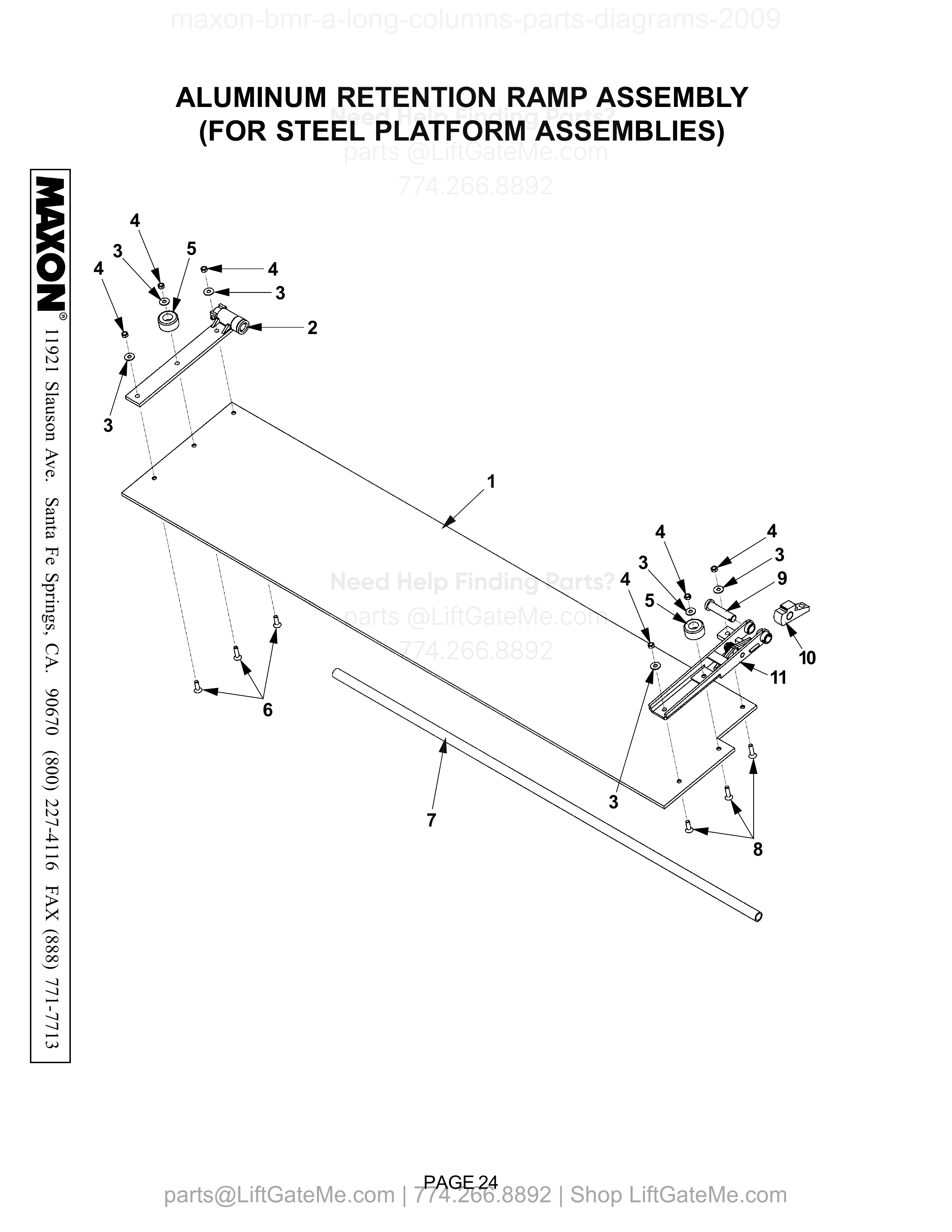 ALUMINUM RETENTION RAMP ASSEMBLY (FOR STEEL PLATFORM ASSEMBLIES) diagram
