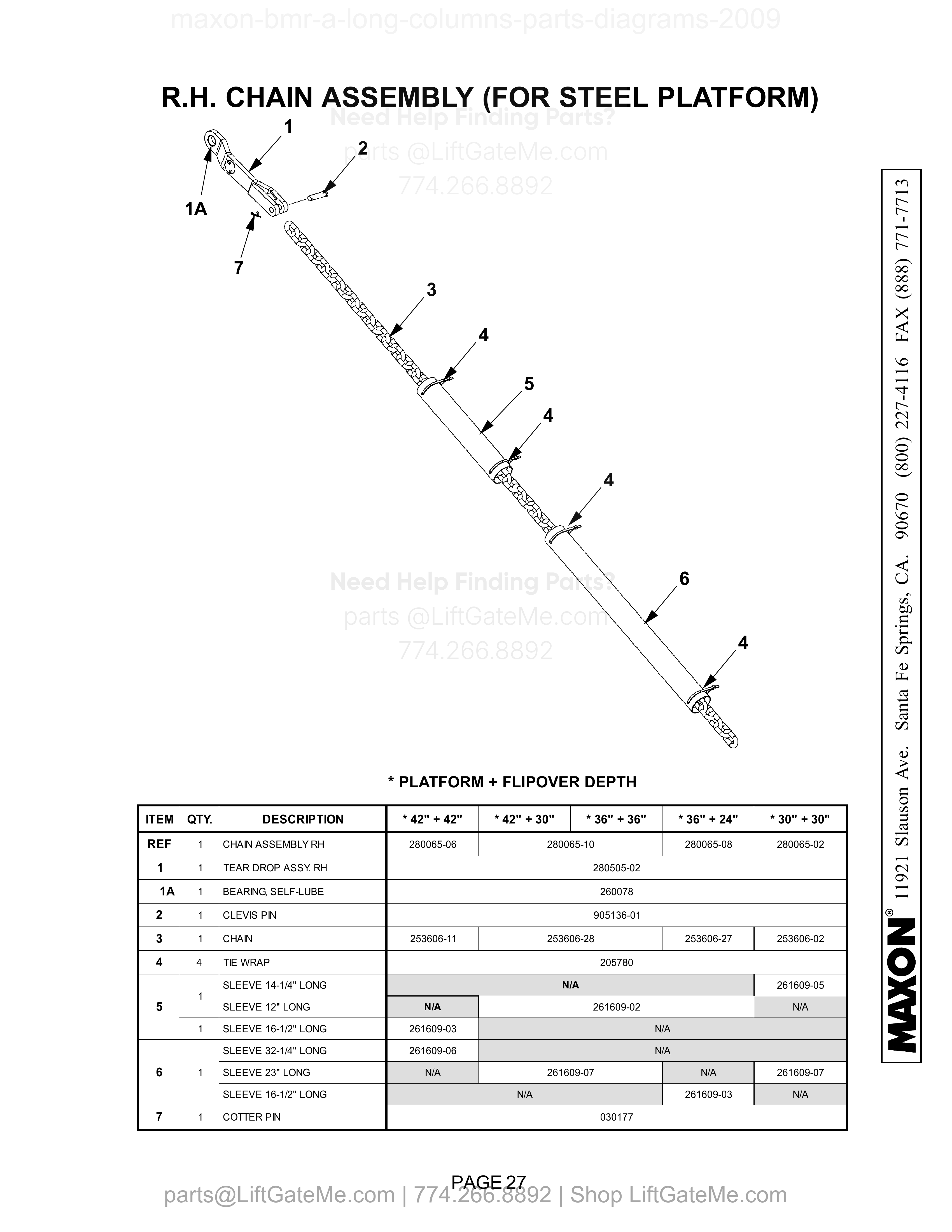 R.H. CHAIN ASSEMBLY (FOR STEEL PLATFORM) diagram
