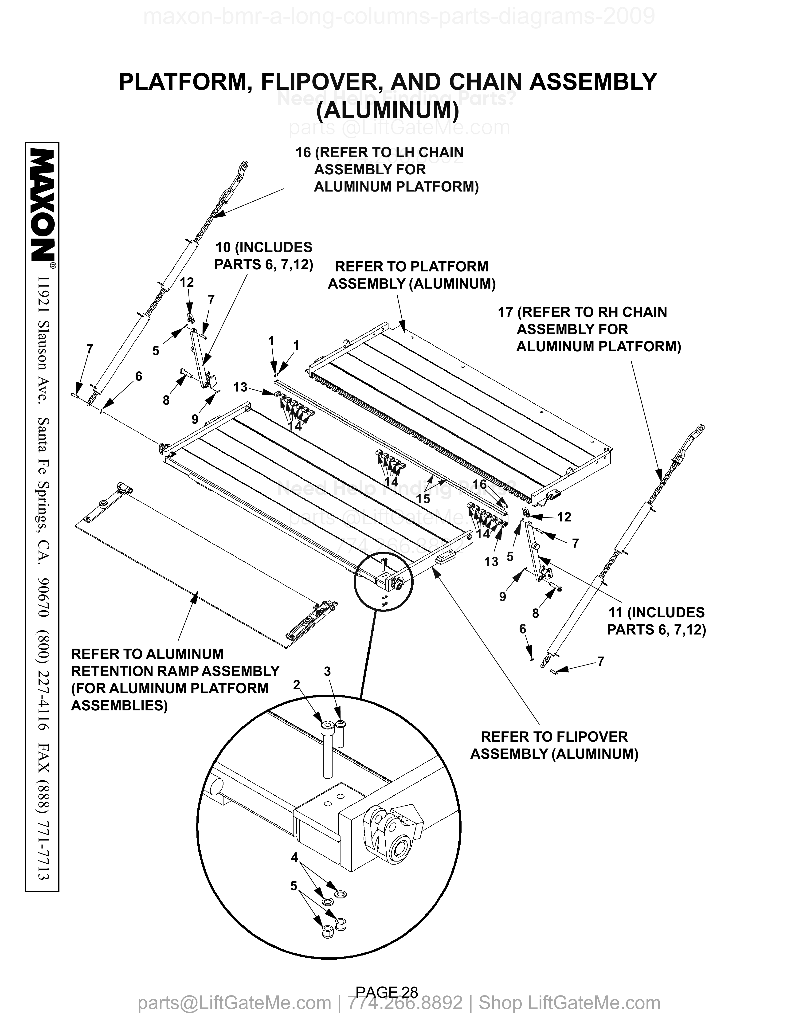 PLATFORM, FLIPOVER, AND CHAIN ASSEMBLY (ALUMINUM) diagram